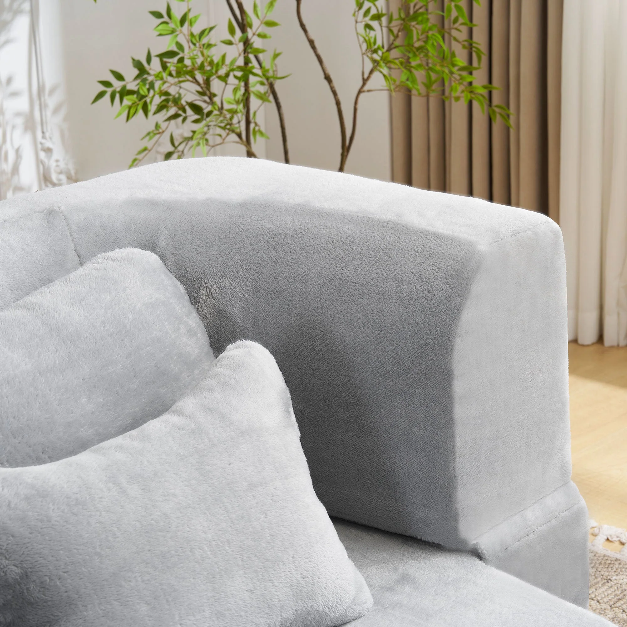 Queen Size Modern Light Grey Floor Sofa with 4 Pillows - Image 9