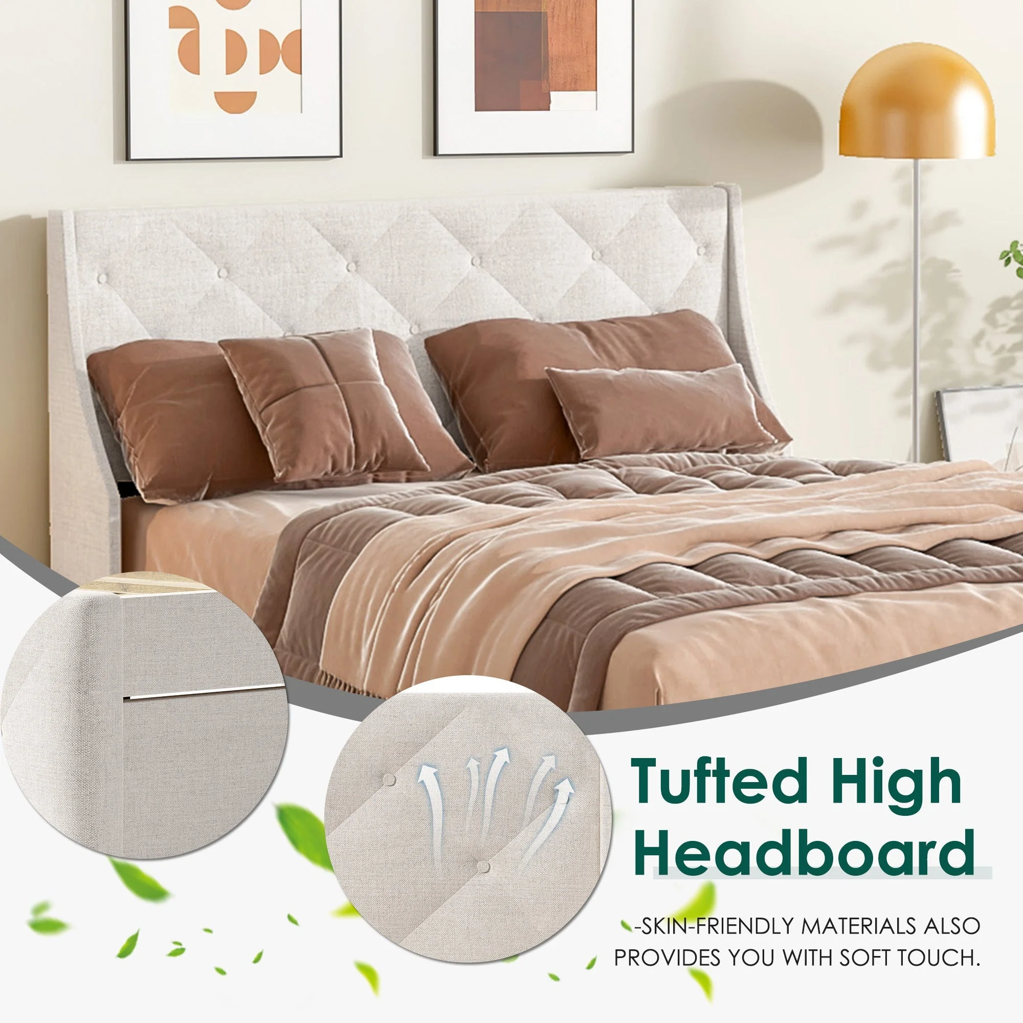 Queen Size Rubber Wood Bed Frame with Storage Headboard & Drawers - Image 5