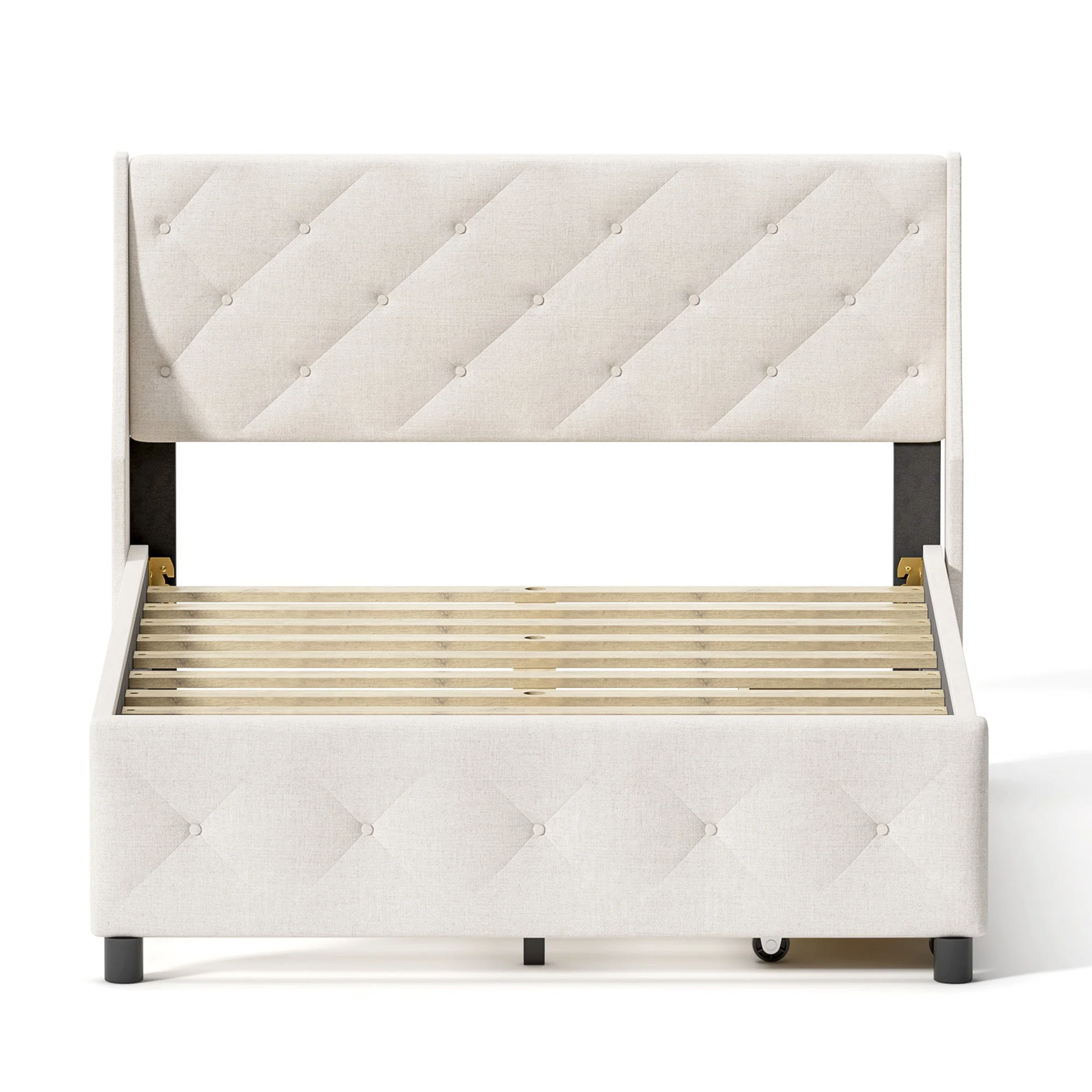 Queen Size Rubber Wood Bed Frame with Storage Headboard & Drawers - Image 7