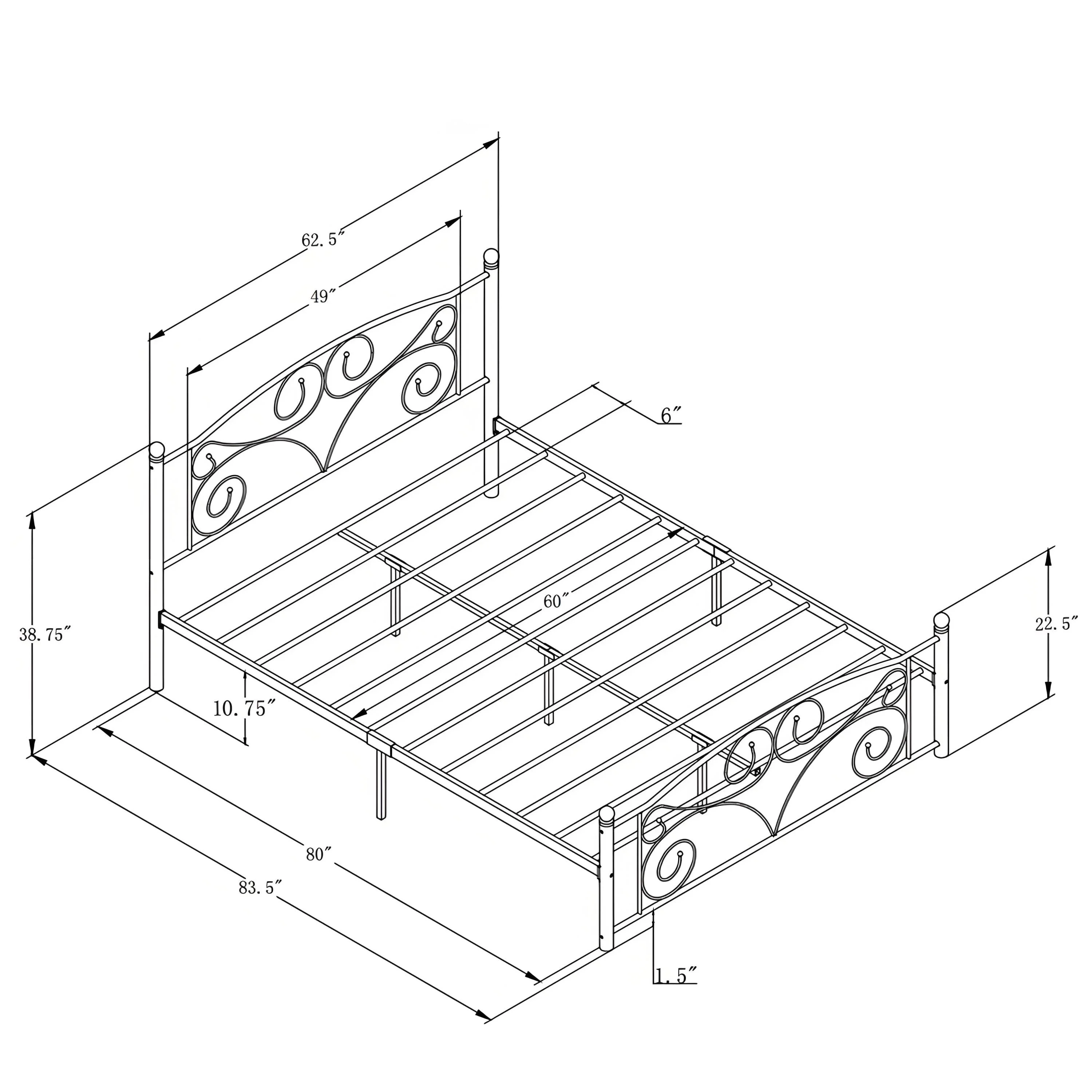 Queen Size Unique Flower Sturdy System Metal Bed Frame with Headboard and Footboard - Image 10