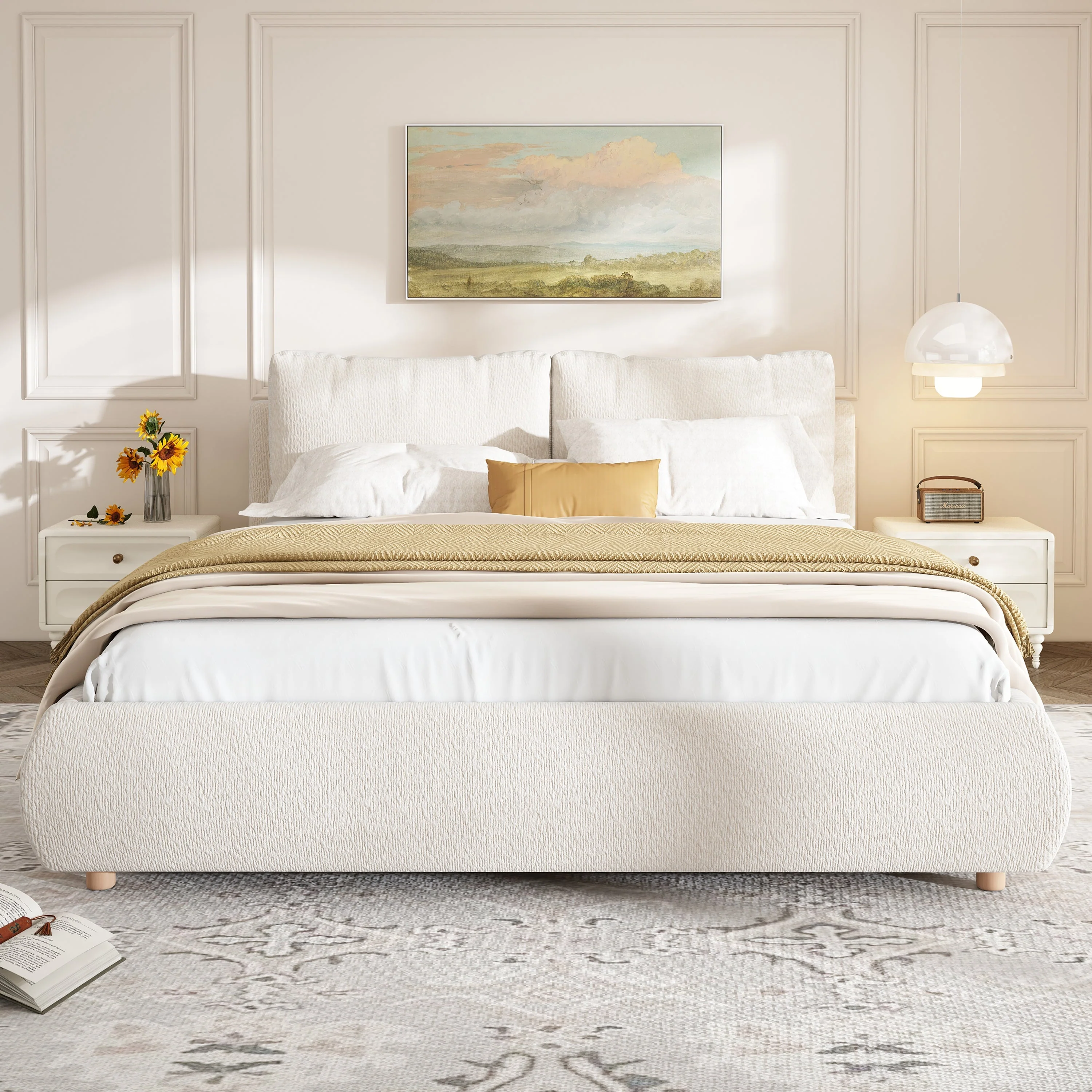 Queen Size Upholstered Platform Bed with Two Removable Pillow Headboard - Image 15