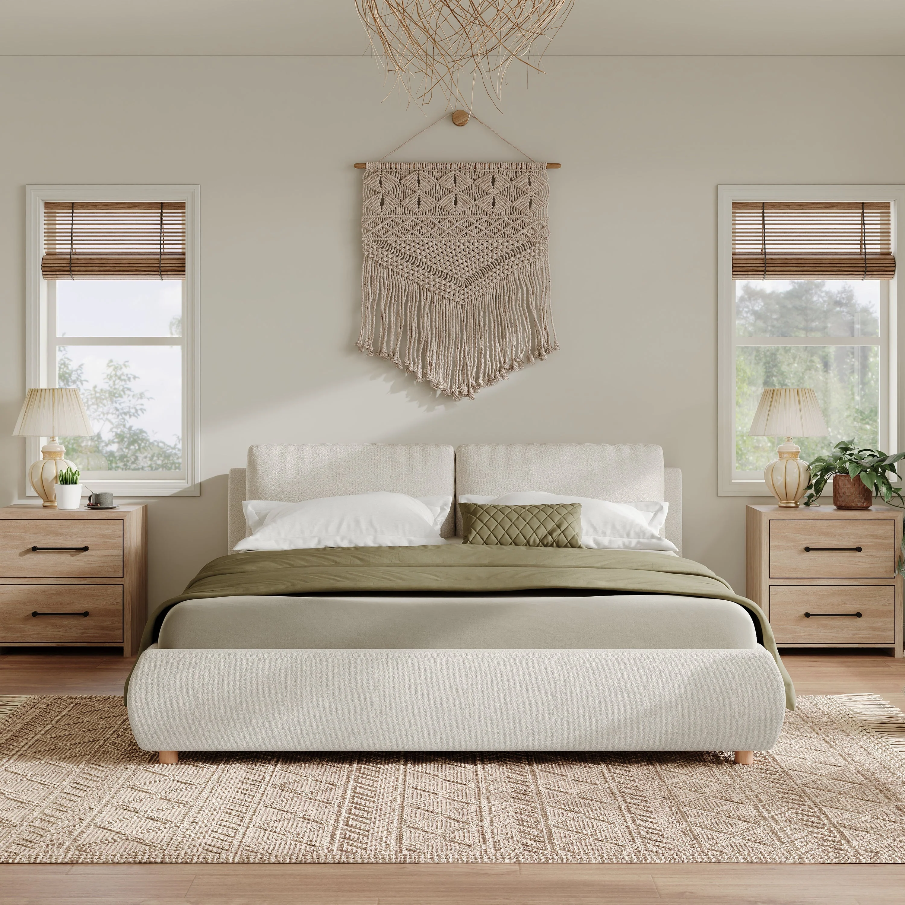 Queen Size Upholstered Platform Bed with Two Removable Pillow Headboard - Image 2