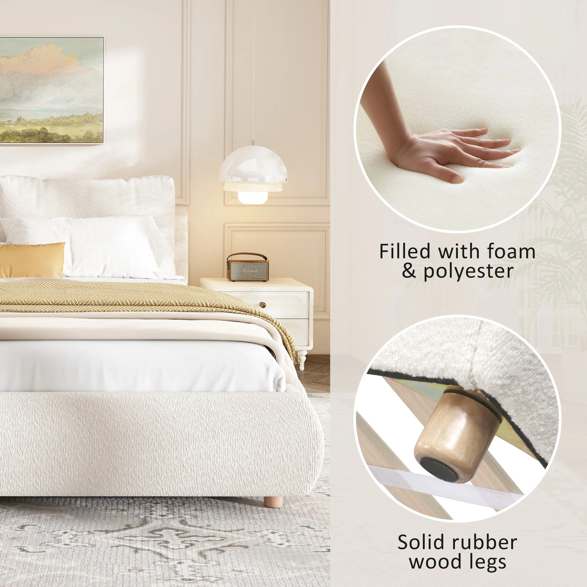 Queen Size Upholstered Platform Bed with Two Removable Pillow Headboard - Image 5