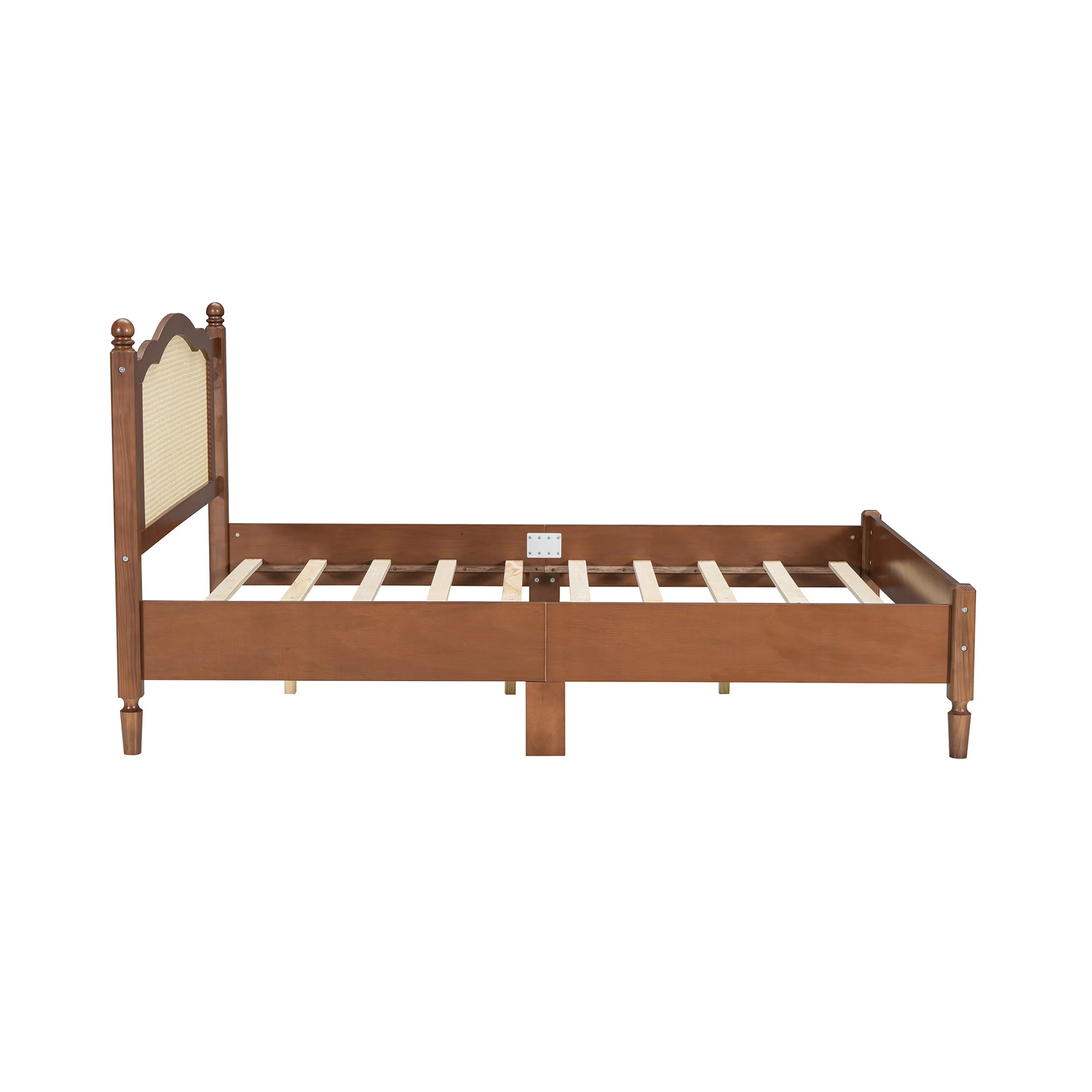 Queen Size Wooden Platform Bed with Natural Rattan Headboard - Image 5