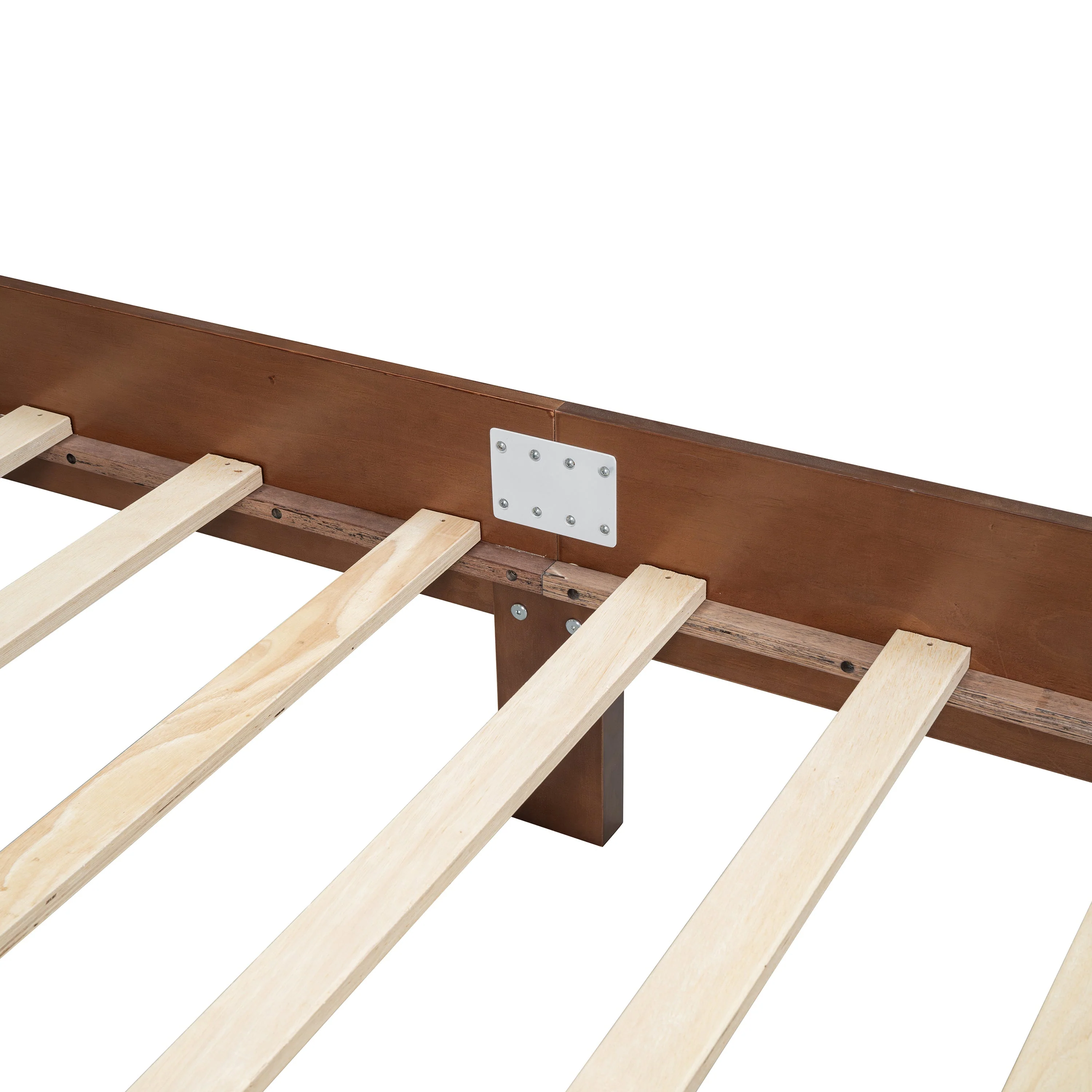 Queen Size Wooden Platform Bed with Natural Rattan Headboard - Image 9