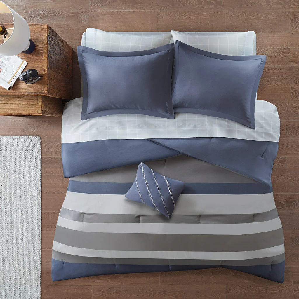 Queen Striped Comforter Set with Bed Sheets - Image 10