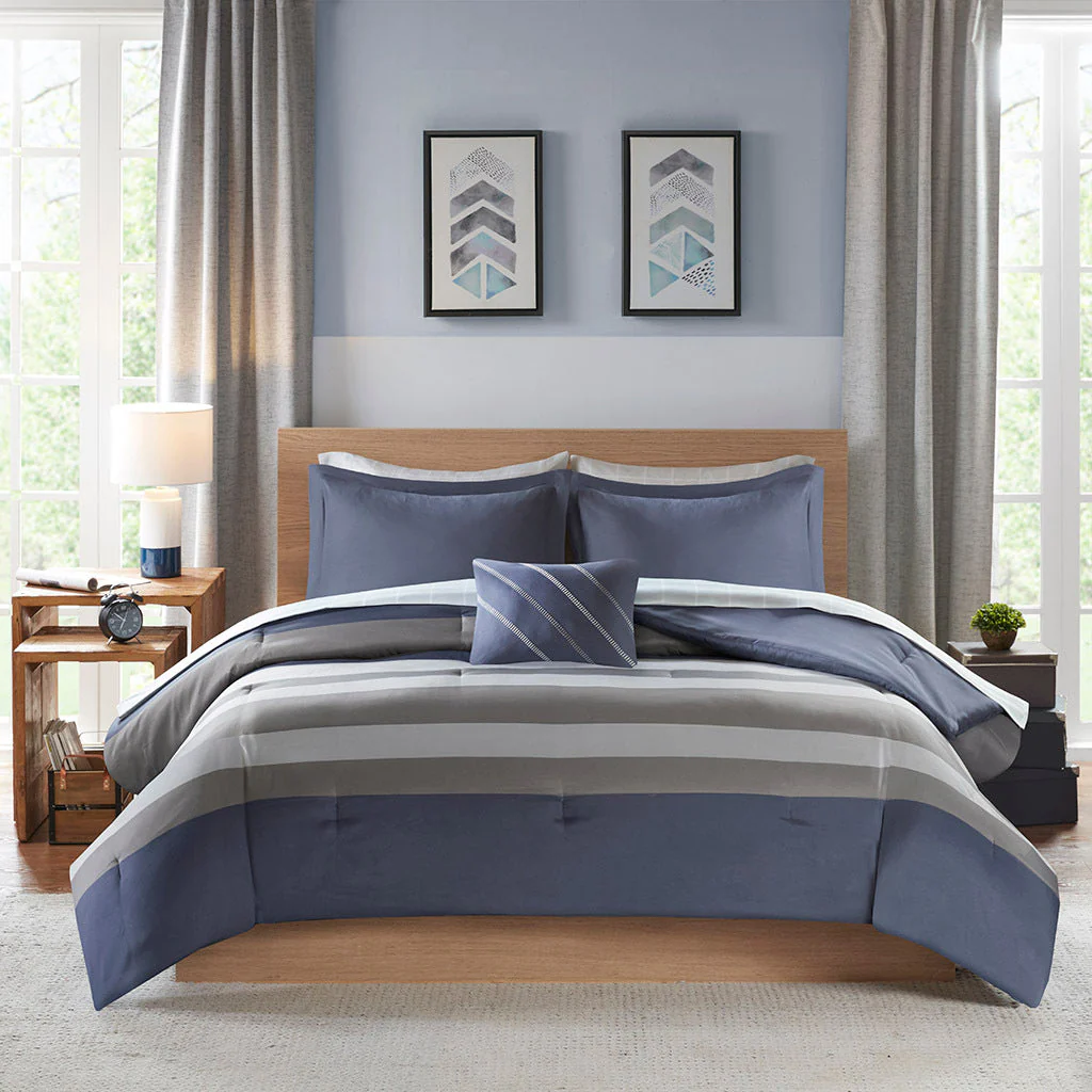 Queen Striped Comforter Set with Bed Sheets - Image 17