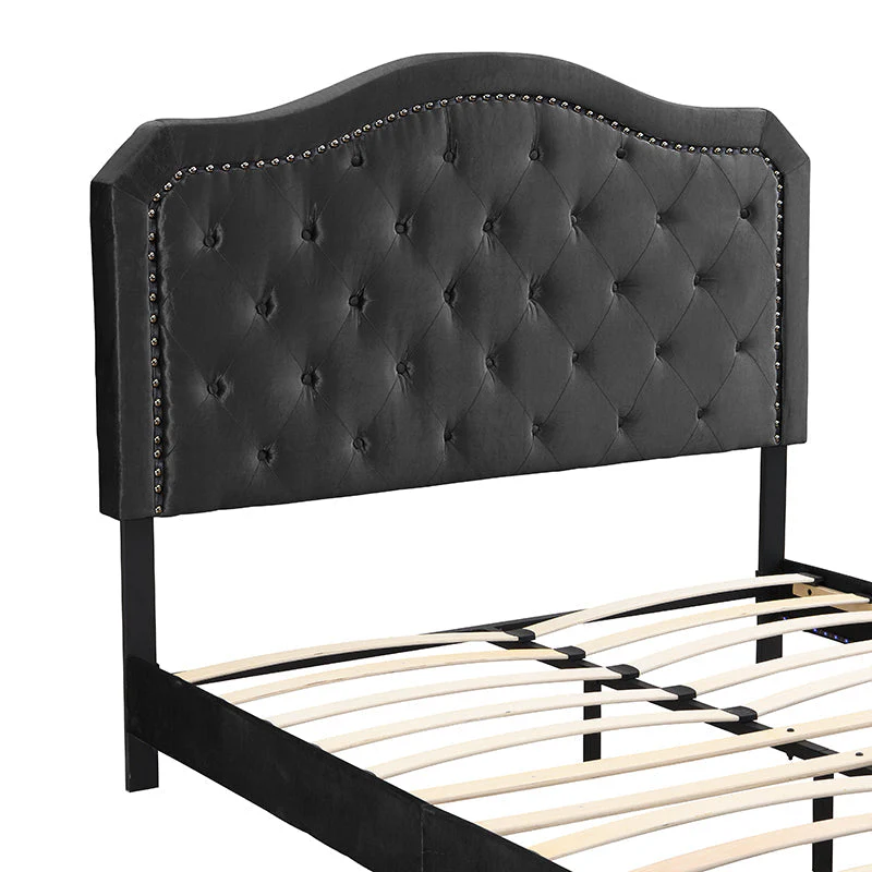 Queen Upholstered Bed Button Tufted with Curve Design - Image 10