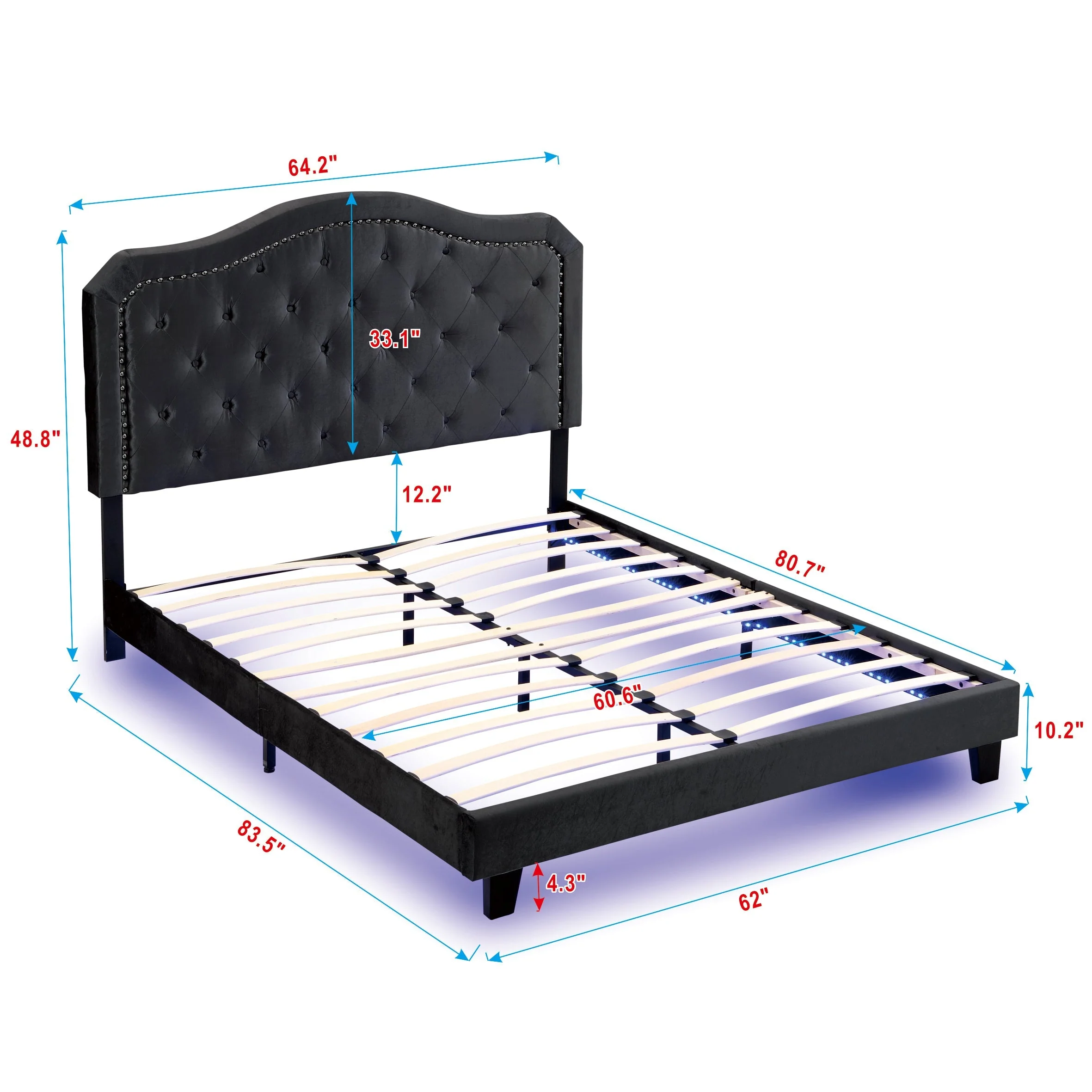 Queen Upholstered Bed Button Tufted with Curve Design - Image 12