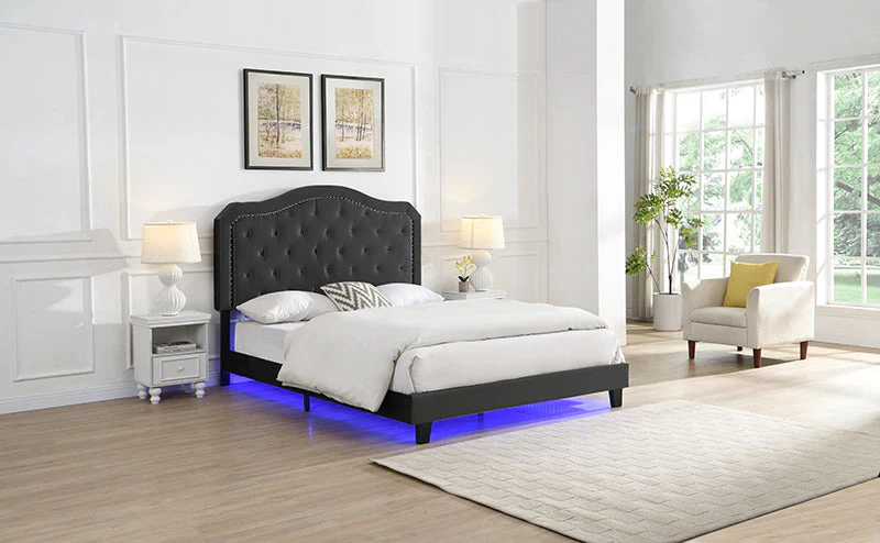 Queen Upholstered Bed Button Tufted with Curve Design - Image 4