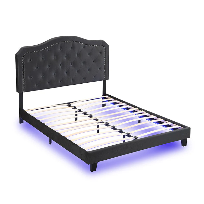 Queen Upholstered Bed Button Tufted with Curve Design - Image 5