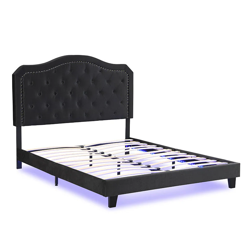 Queen Upholstered Bed Button Tufted with Curve Design - Image 6