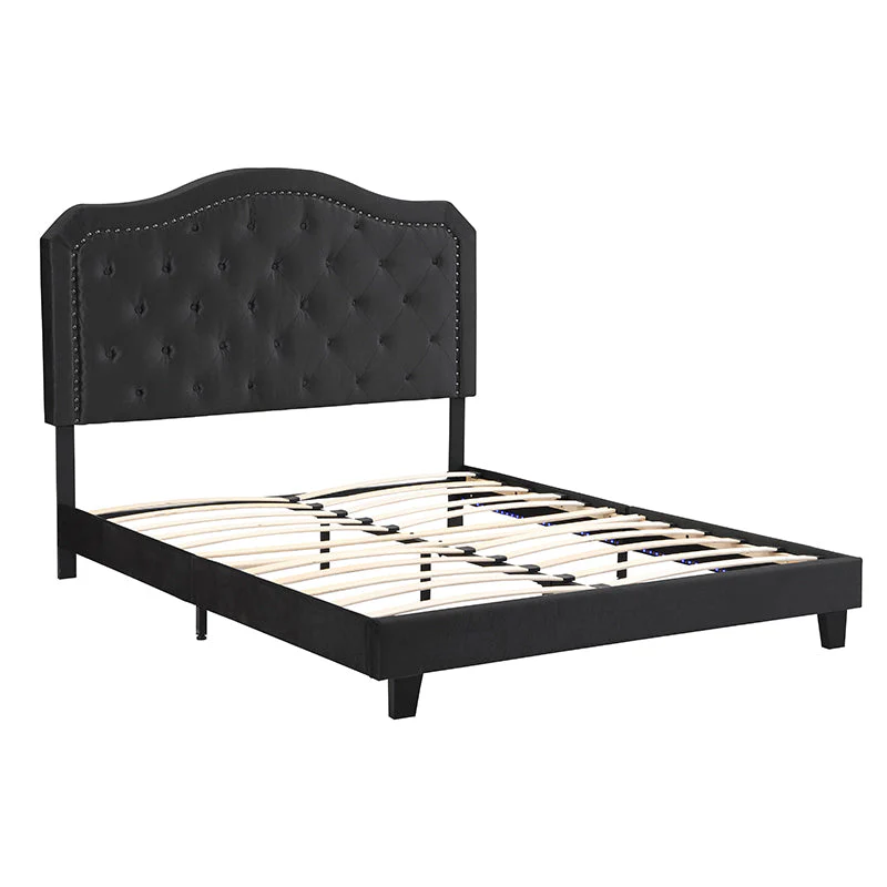 Queen Upholstered Bed Button Tufted with Curve Design - Image 7
