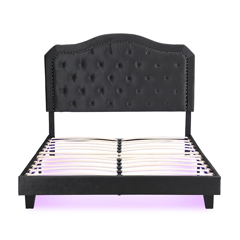 Queen Upholstered Bed Button Tufted with Curve Design - Image 8