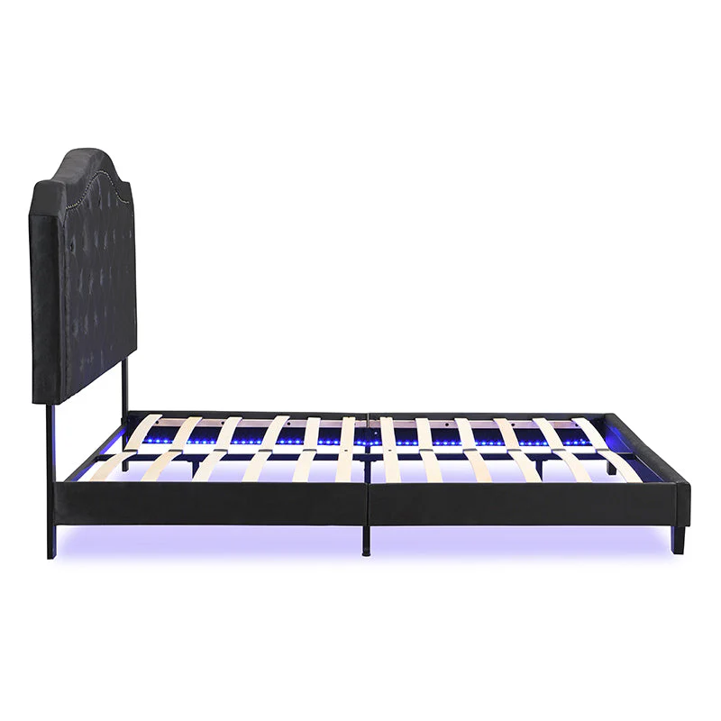 Queen Upholstered Bed Button Tufted with Curve Design - Image 9