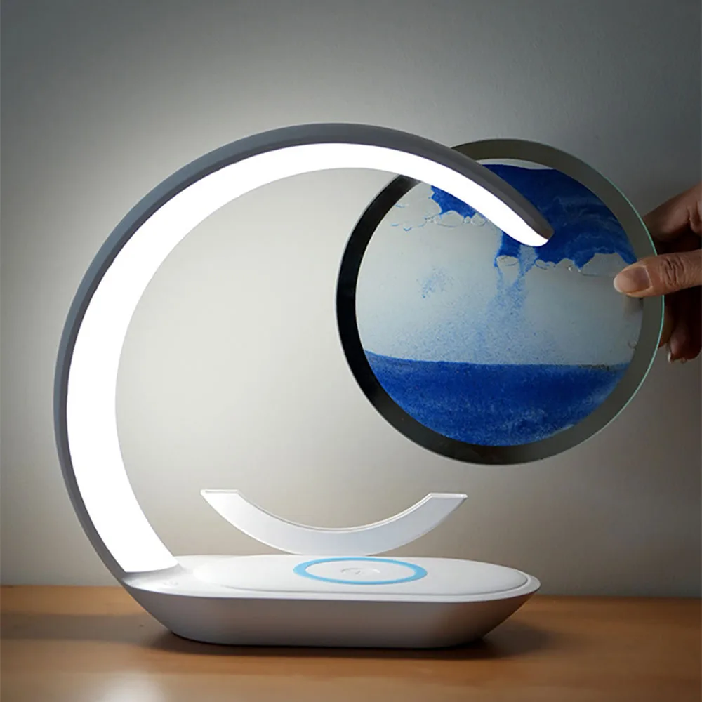 Quicksand Table Lamp USB Wireless Charging 3D Hourglass Desk Night Light - Image 2