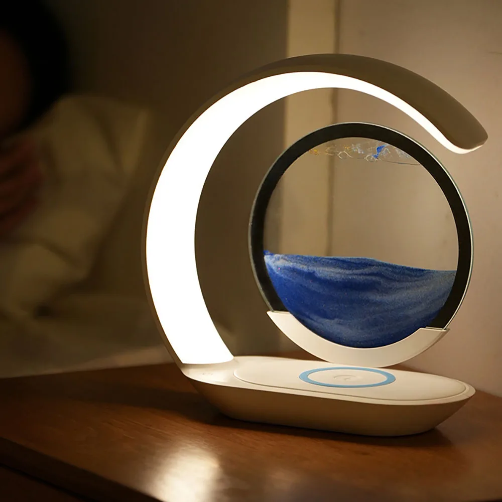 Quicksand Table Lamp USB Wireless Charging 3D Hourglass Desk Night Light - Image 6