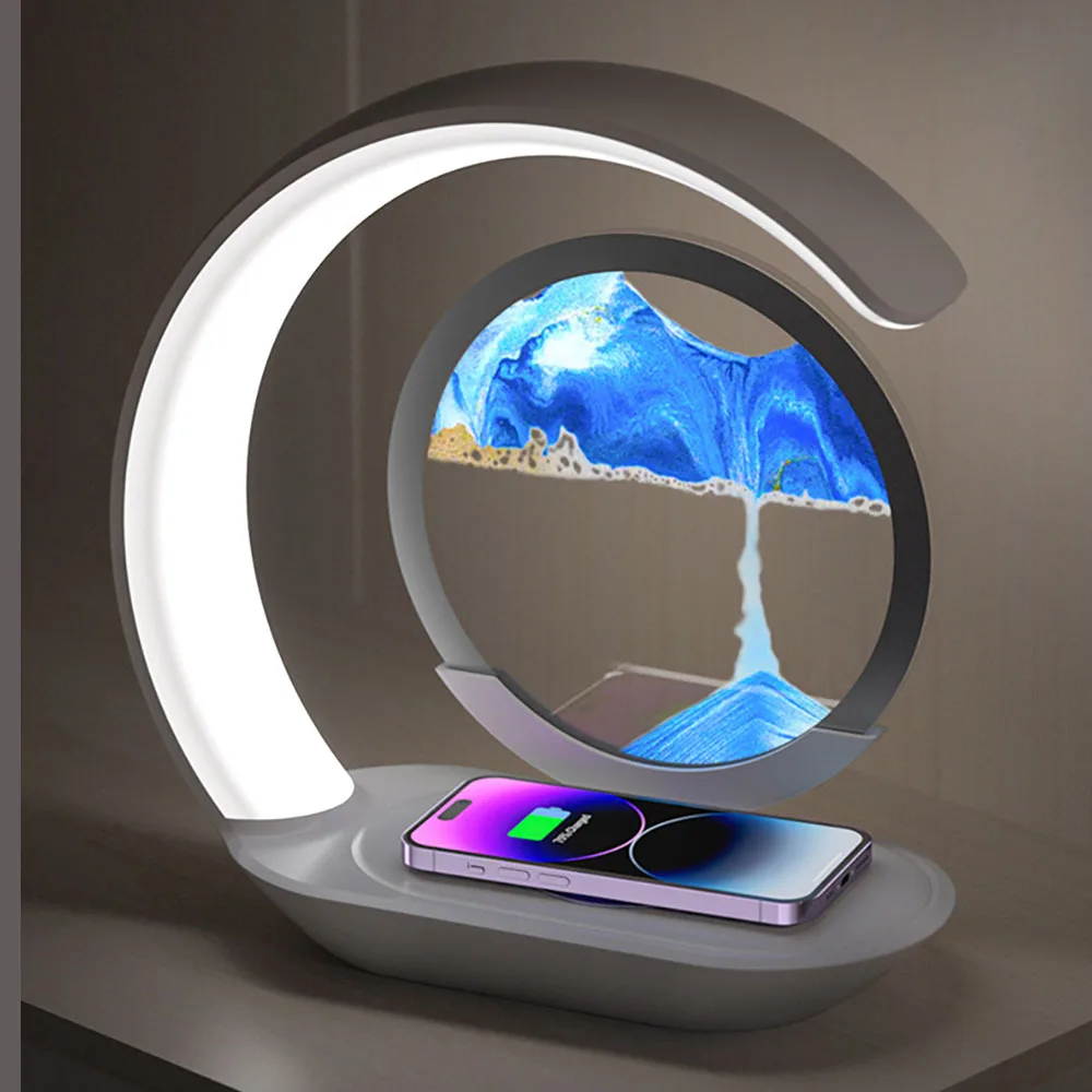 Quicksand Table Lamp USB Wireless Charging 3D Hourglass Desk Night Light - Image 9