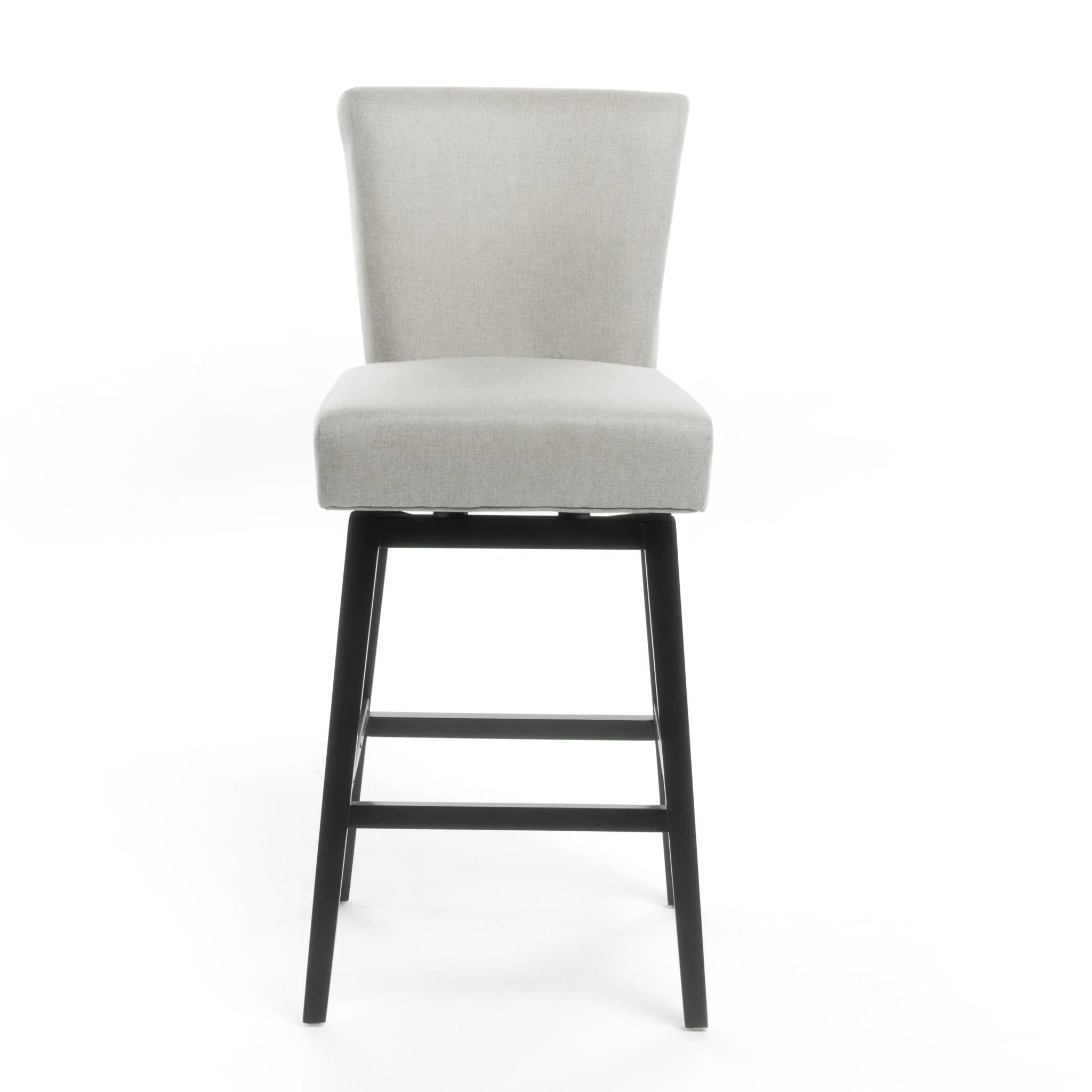 Quicksilvered Upholstered Swivel Counter Stool With Wood Legs - Beige - Image 3