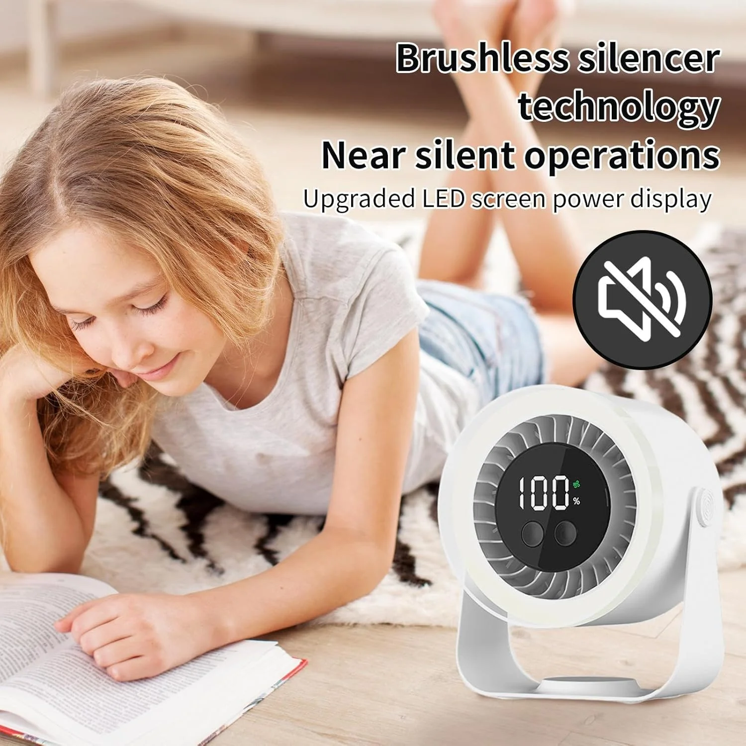 Quiet Desk Fan 10-Speed USB Rechargeable 3600mAh Portable - Image 10
