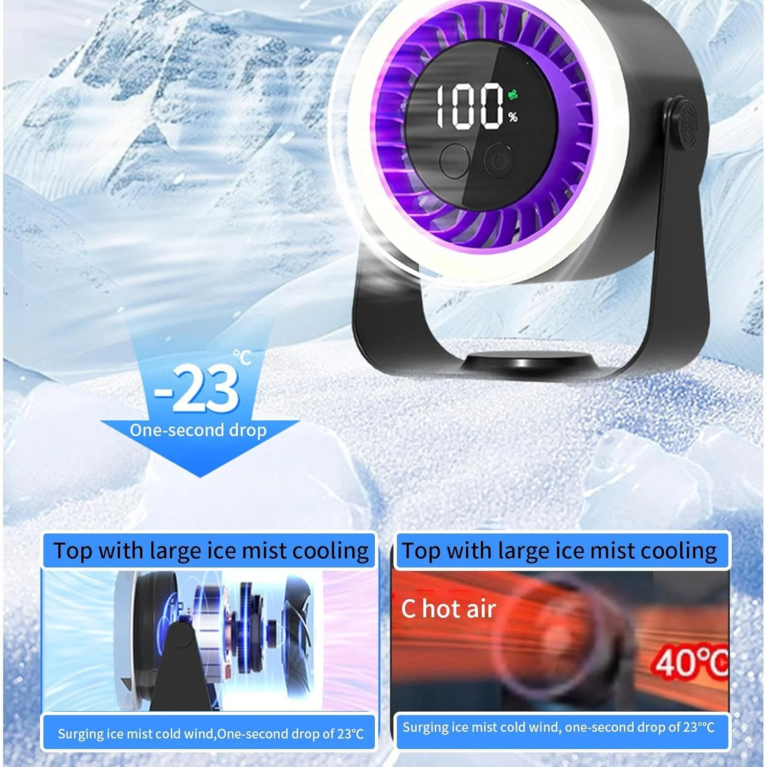 Quiet Desk Fan 10-Speed USB Rechargeable 3600mAh Portable - Image 20