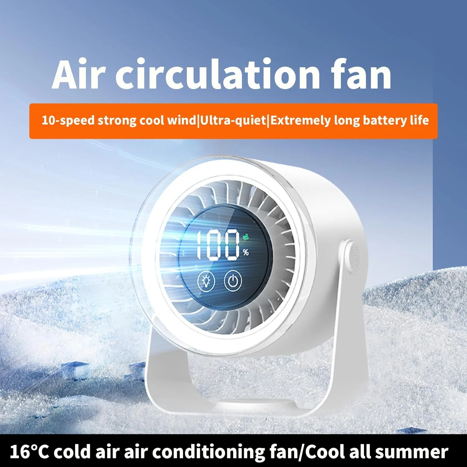 Quiet Desk Fan 10-Speed USB Rechargeable 3600mAh Portable - Image 21