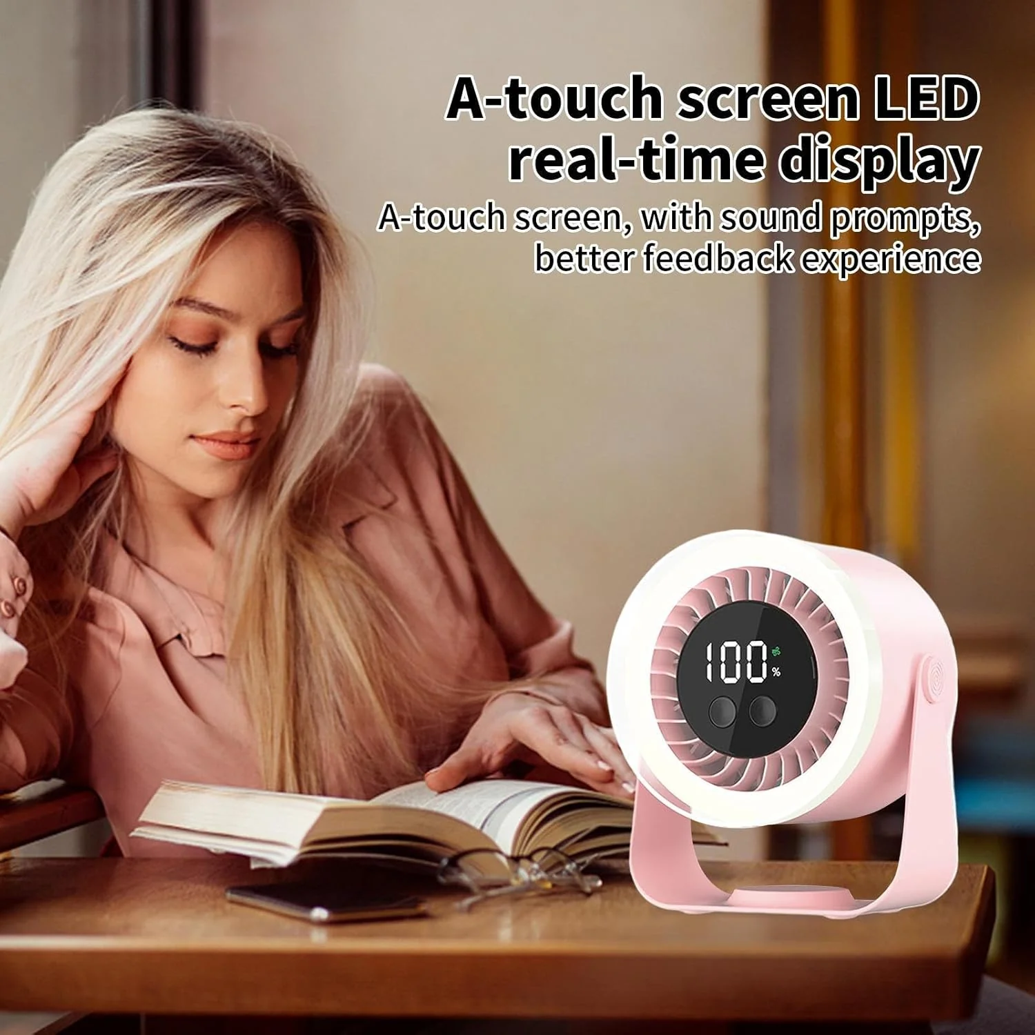 Quiet Desk Fan 10-Speed USB Rechargeable 3600mAh Portable - Image 3