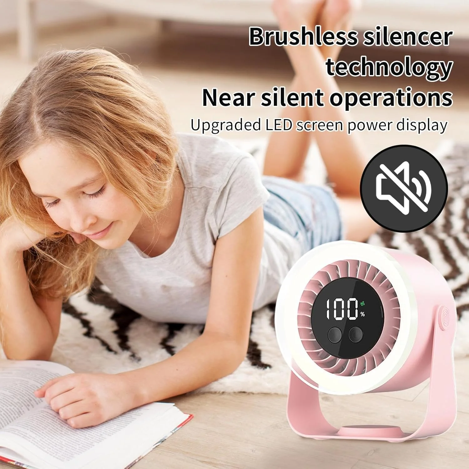 Quiet Desk Fan 10-Speed USB Rechargeable 3600mAh Portable - Image 9