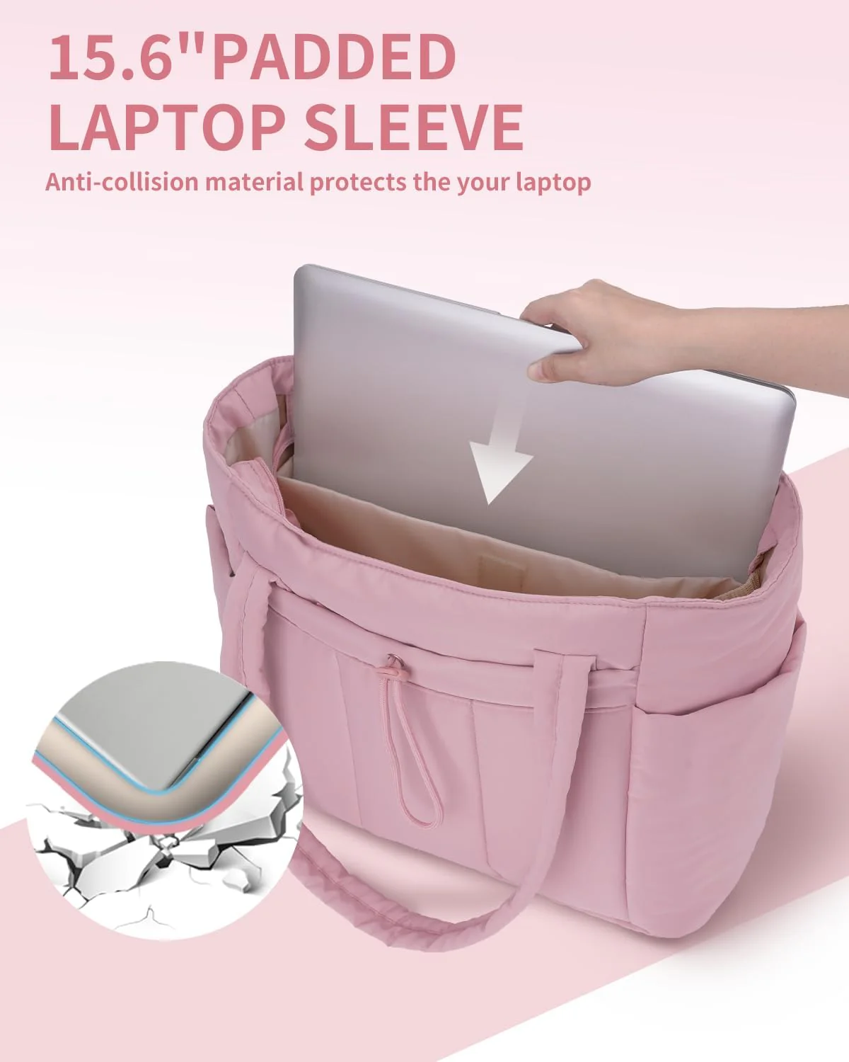 Quilted Puffer Tote Bag with Laptop Sleeve & Cup Holder 20L Travel Work - Image 11