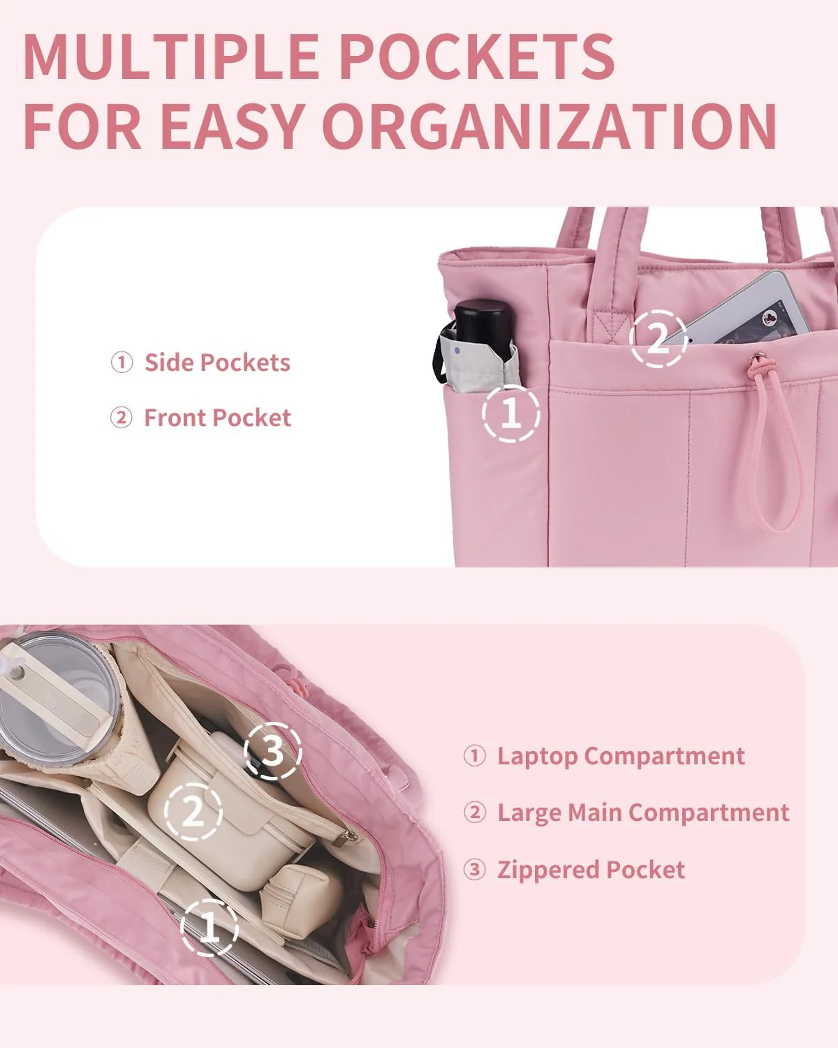 Quilted Puffer Tote Bag with Laptop Sleeve & Cup Holder 20L Travel Work - Image 12