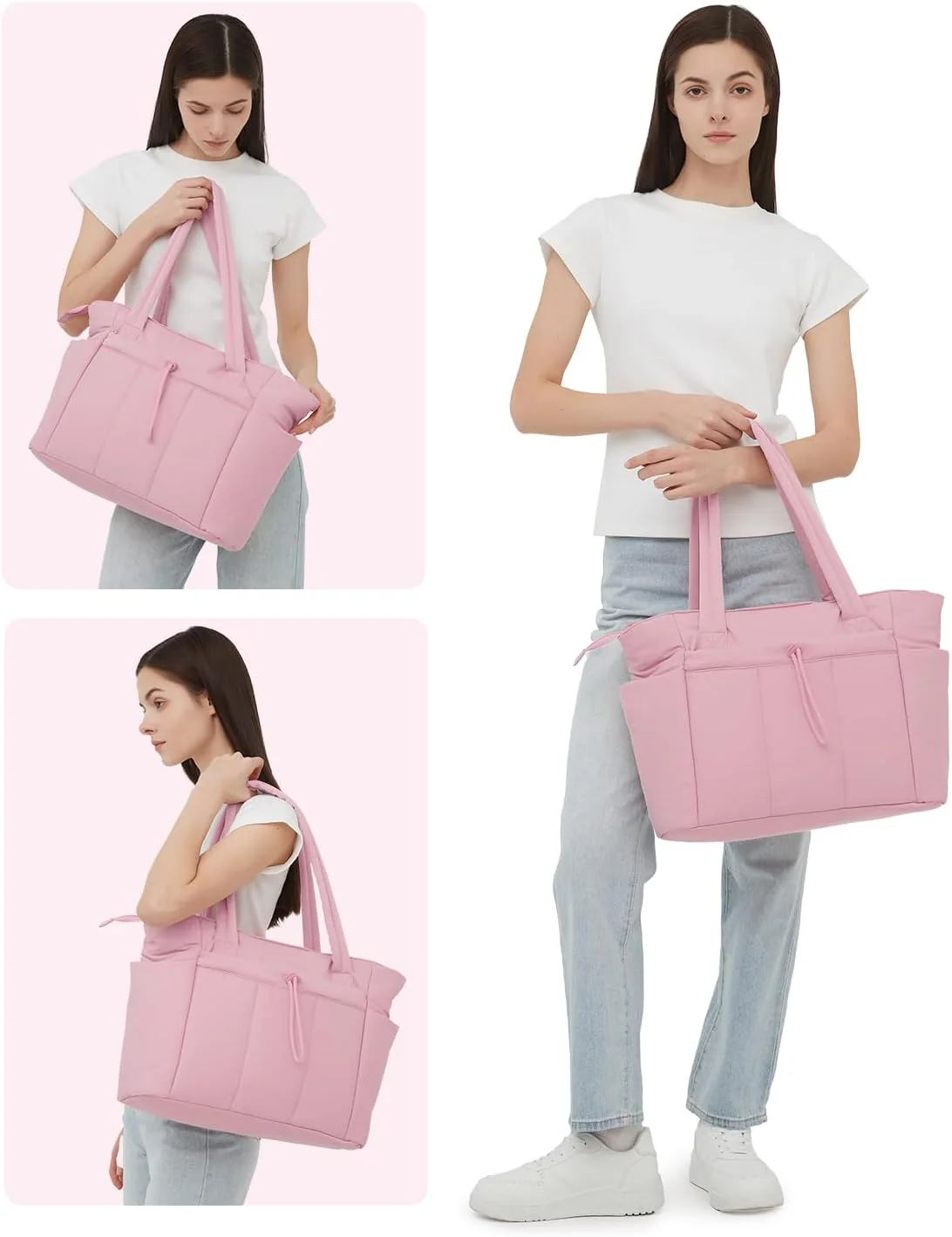 Quilted Puffer Tote Bag with Laptop Sleeve & Cup Holder 20L Travel Work - Image 13