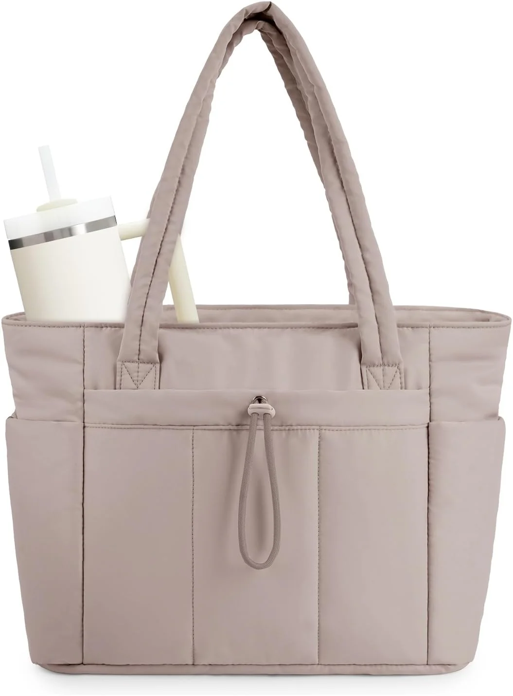 Quilted Puffer Tote Bag with Laptop Sleeve & Cup Holder 20L Travel Work - Image 17