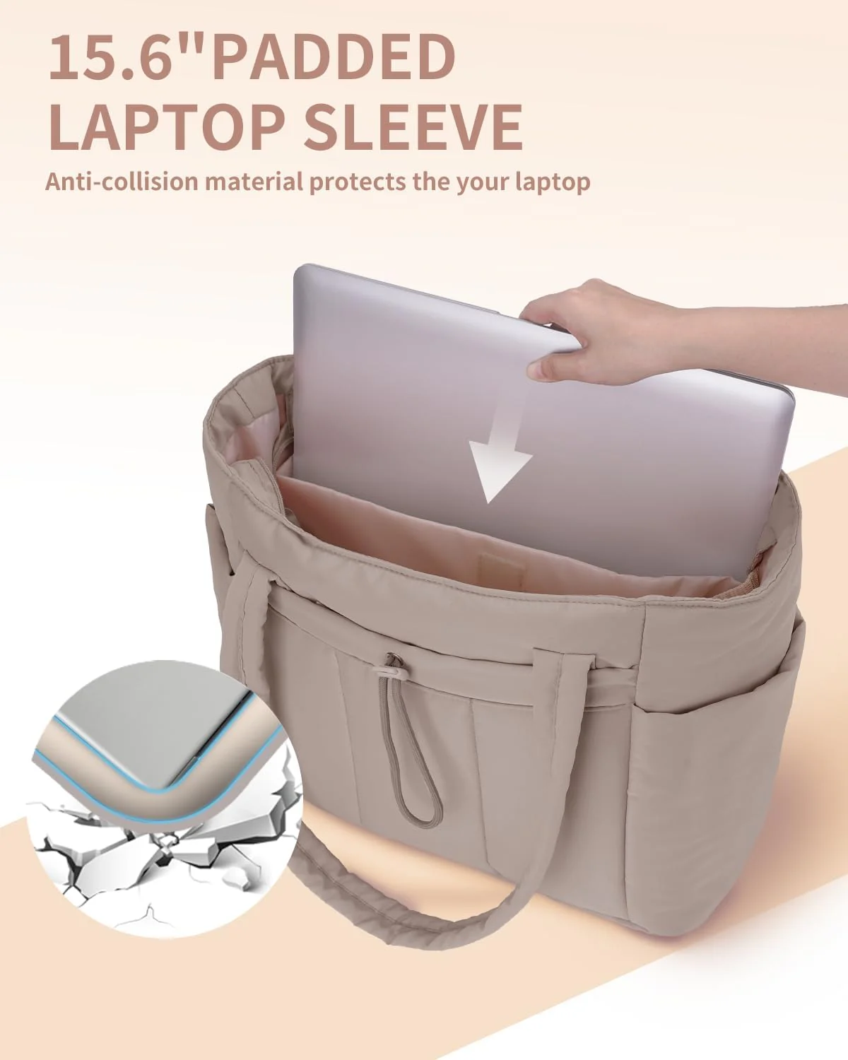 Quilted Puffer Tote Bag with Laptop Sleeve & Cup Holder 20L Travel Work - Image 19