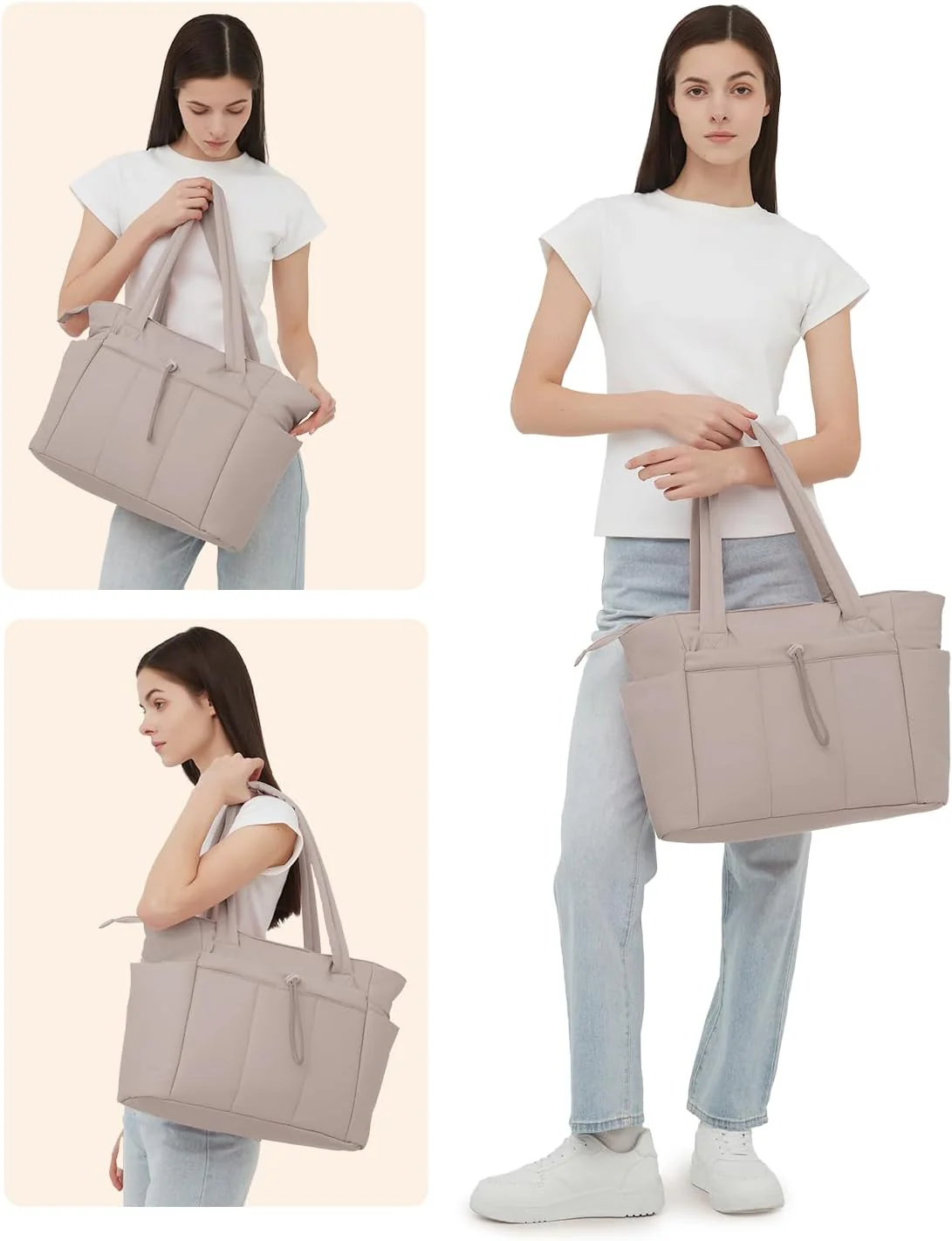 Quilted Puffer Tote Bag with Laptop Sleeve & Cup Holder 20L Travel Work - Image 21