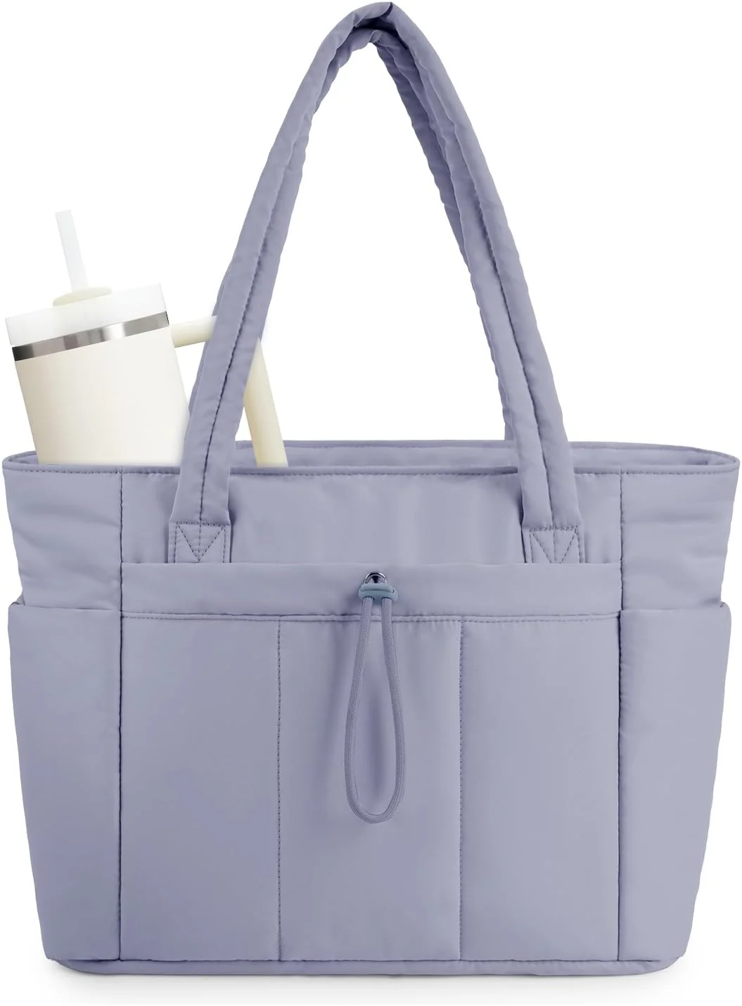 Quilted Puffer Tote Bag with Laptop Sleeve & Cup Holder 20L Travel Work - Image 25