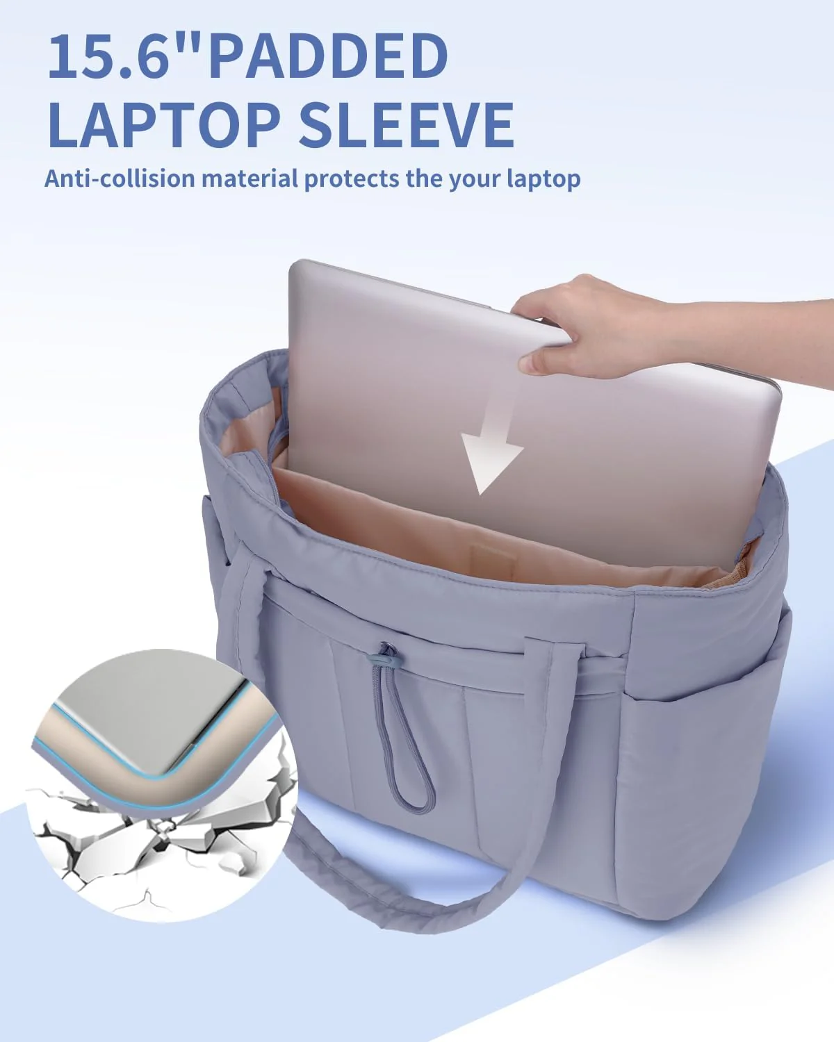 Quilted Puffer Tote Bag with Laptop Sleeve & Cup Holder 20L Travel Work - Image 27