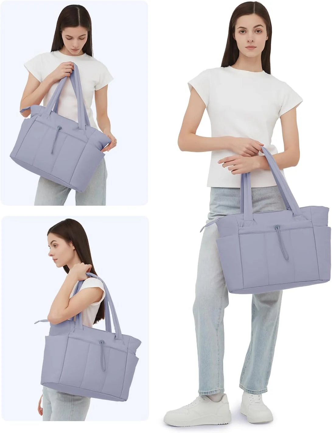 Quilted Puffer Tote Bag with Laptop Sleeve & Cup Holder 20L Travel Work - Image 29