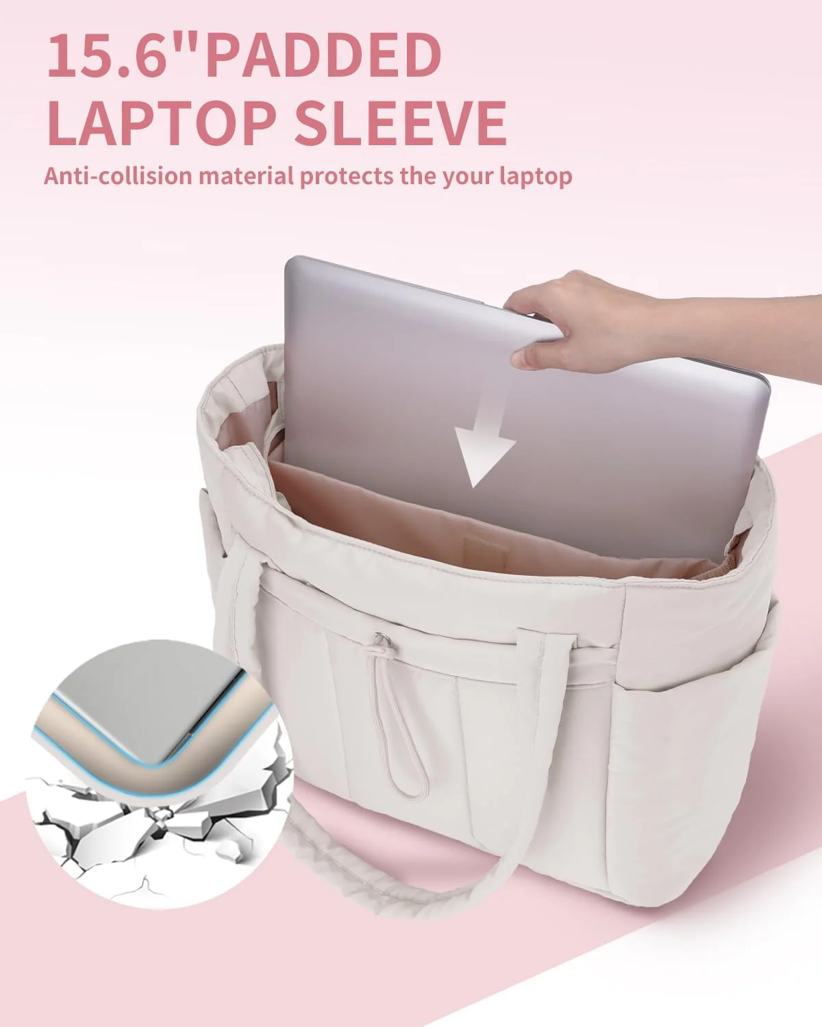 Quilted Puffer Tote Bag with Laptop Sleeve & Cup Holder 20L Travel Work - Image 3