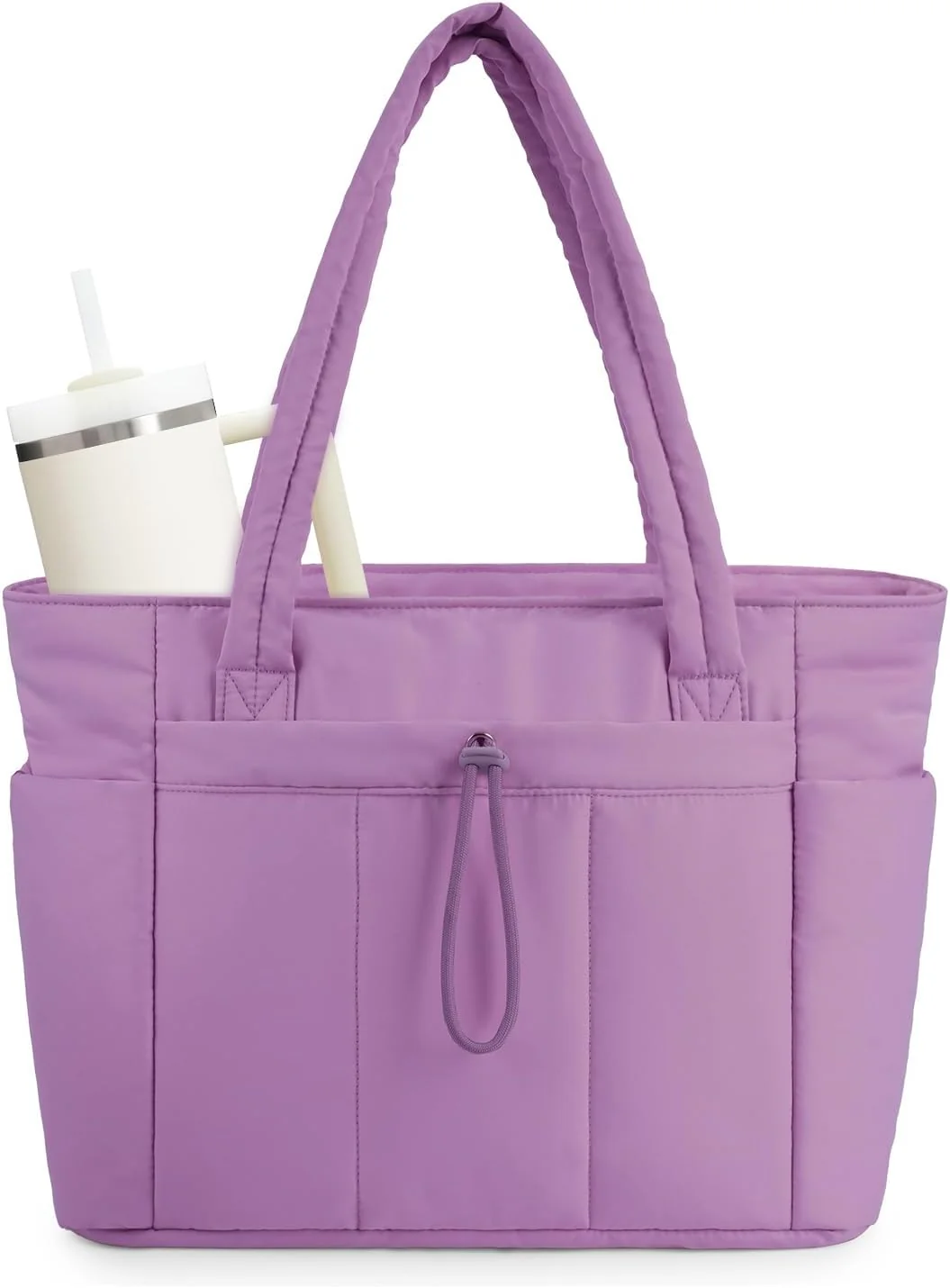 Quilted Puffer Tote Bag with Laptop Sleeve & Cup Holder 20L Travel Work - Image 33