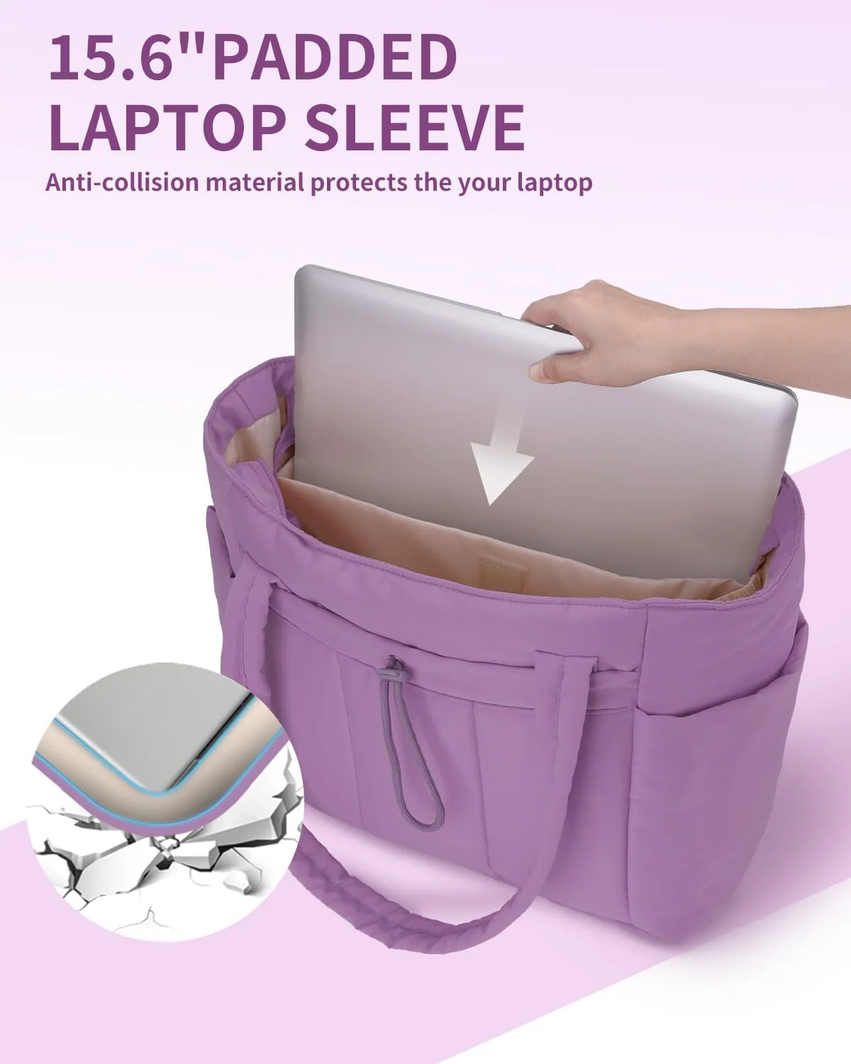 Quilted Puffer Tote Bag with Laptop Sleeve & Cup Holder 20L Travel Work - Image 35