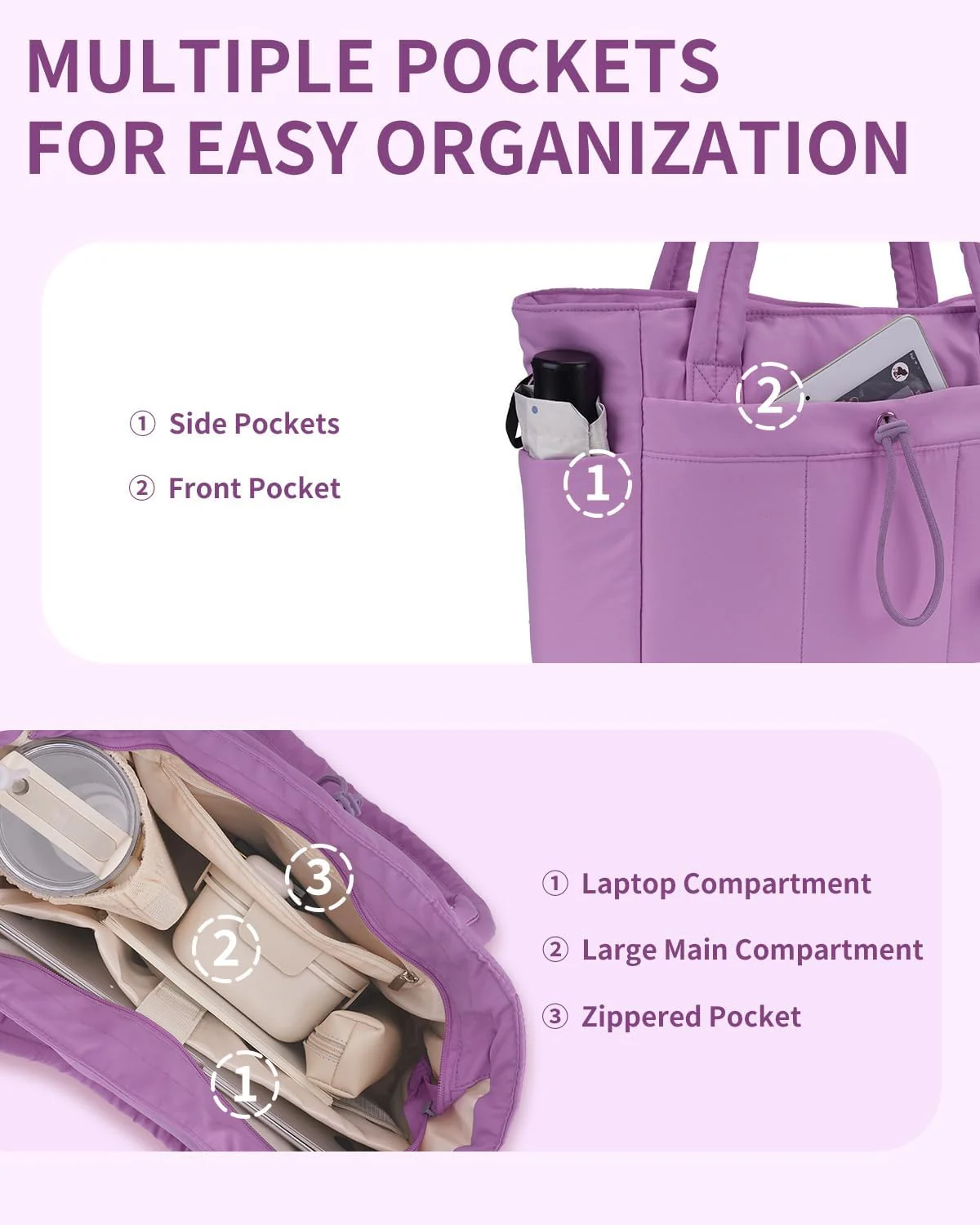 Quilted Puffer Tote Bag with Laptop Sleeve & Cup Holder 20L Travel Work - Image 36