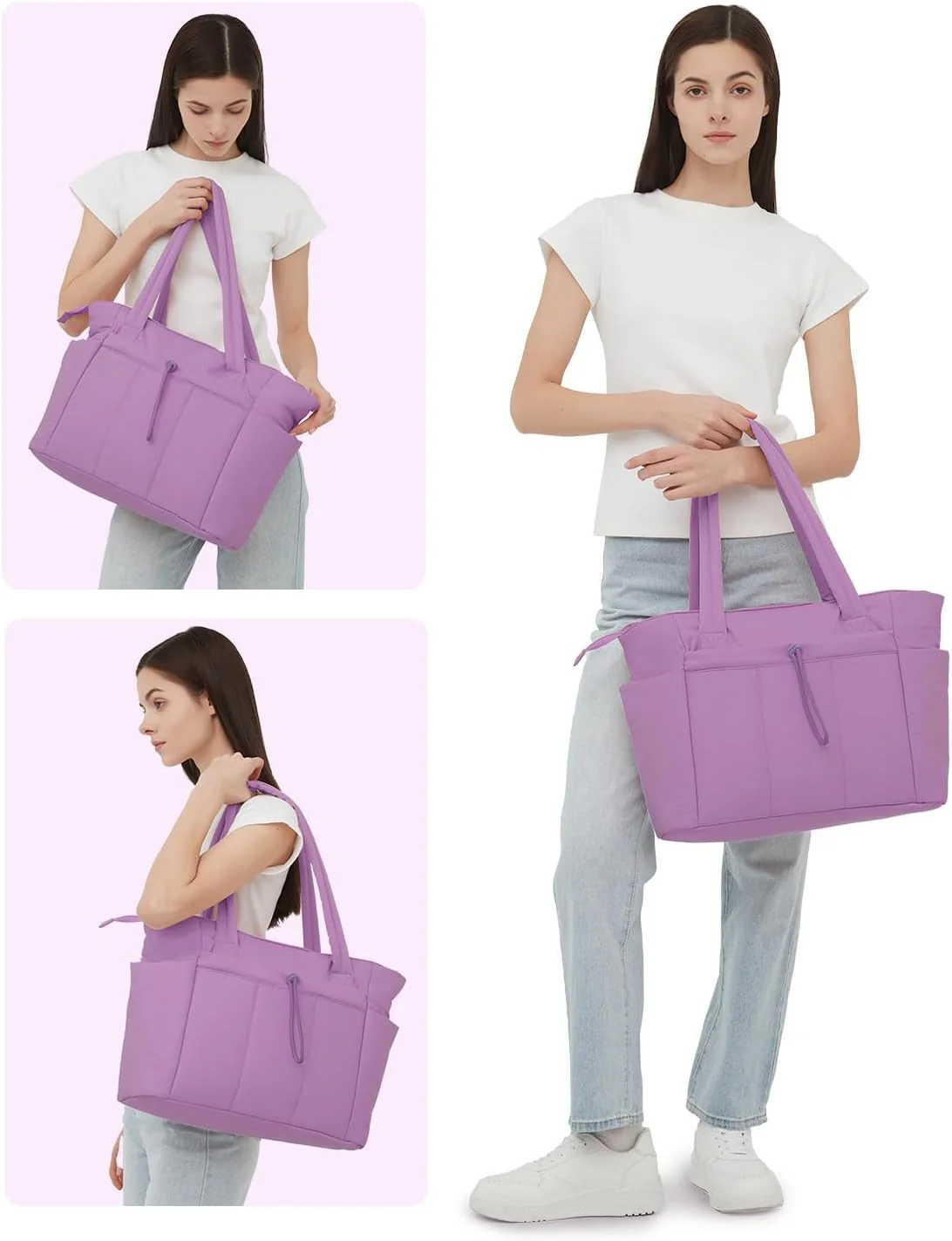 Quilted Puffer Tote Bag with Laptop Sleeve & Cup Holder 20L Travel Work - Image 37