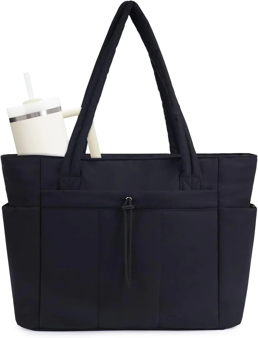 Quilted Puffer Tote Bag with Laptop Sleeve & Cup Holder 20L Travel Work - Image 41