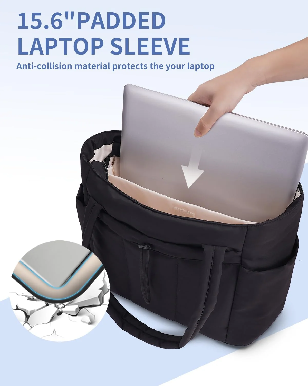 Quilted Puffer Tote Bag with Laptop Sleeve & Cup Holder 20L Travel Work - Image 43