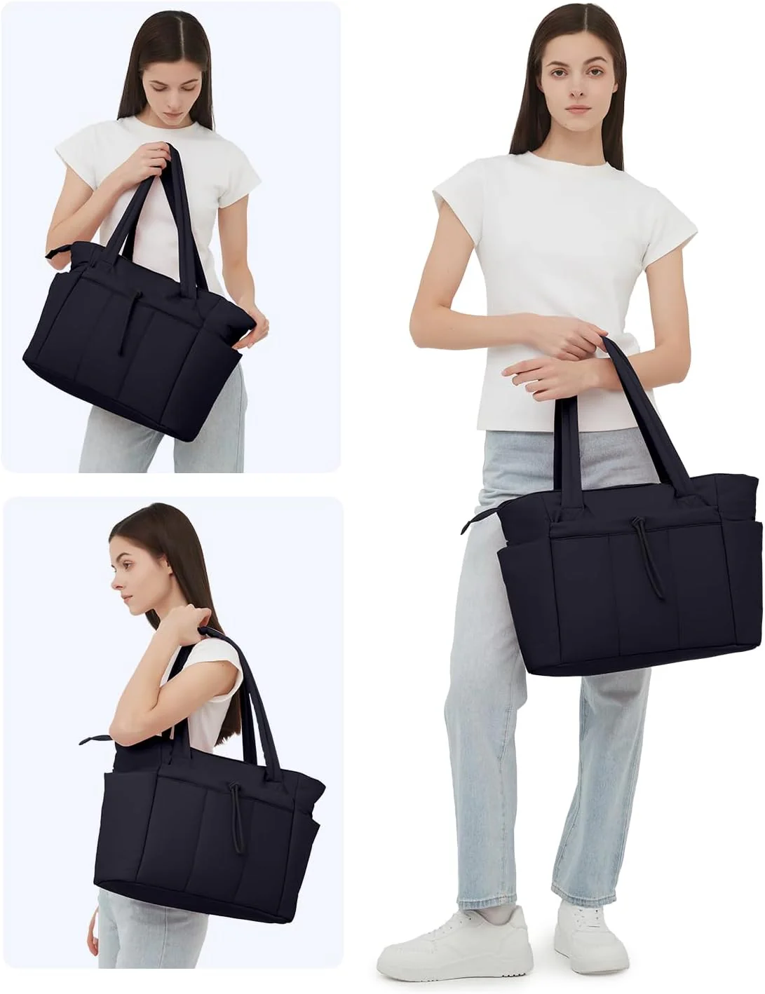 Quilted Puffer Tote Bag with Laptop Sleeve & Cup Holder 20L Travel Work - Image 45