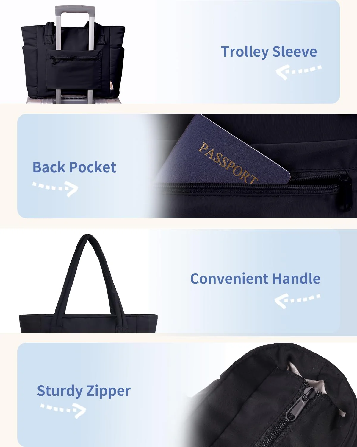 Quilted Puffer Tote Bag with Laptop Sleeve & Cup Holder 20L Travel Work - Image 47