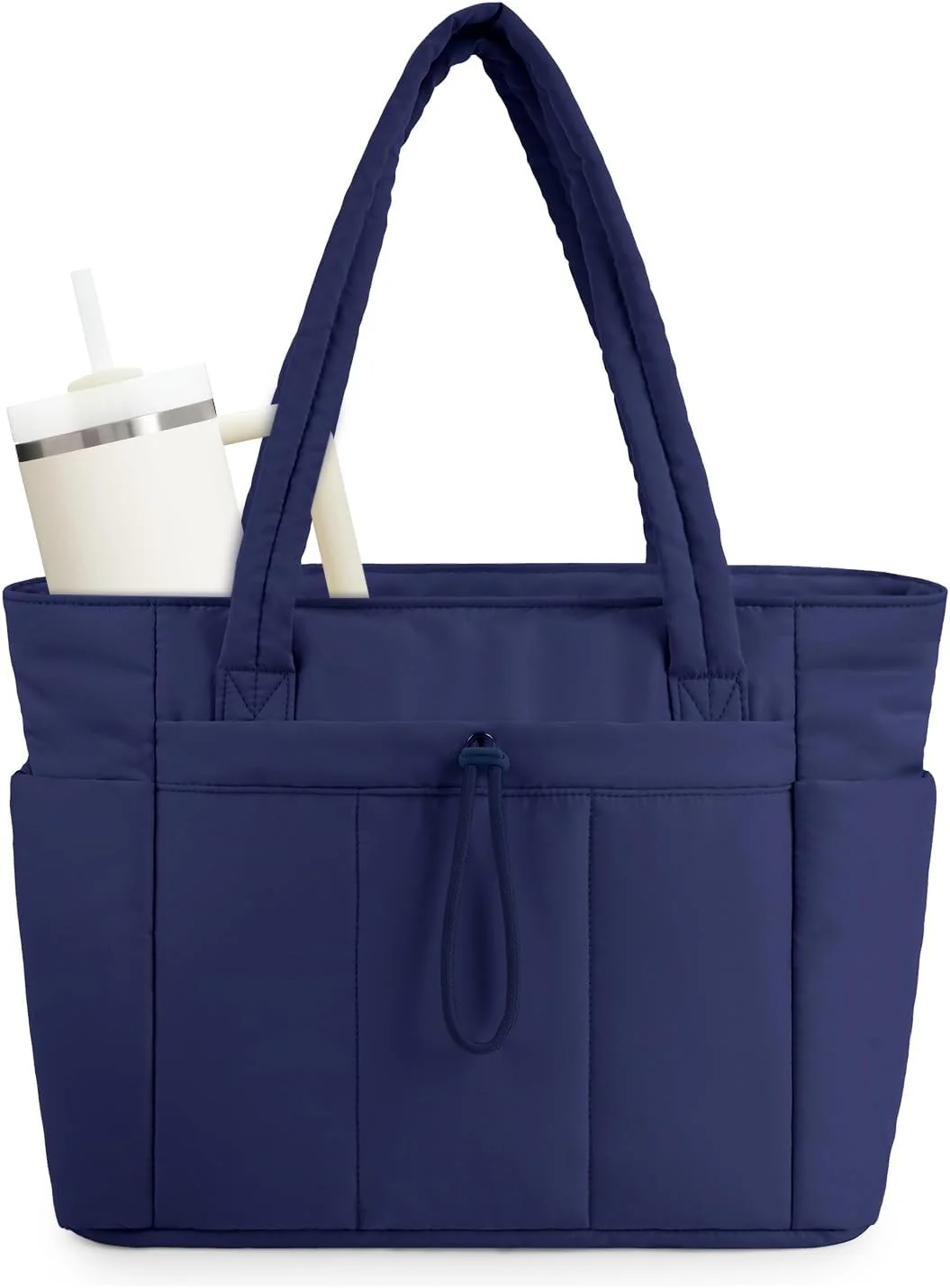 Quilted Puffer Tote Bag with Laptop Sleeve & Cup Holder 20L Travel Work - Image 49