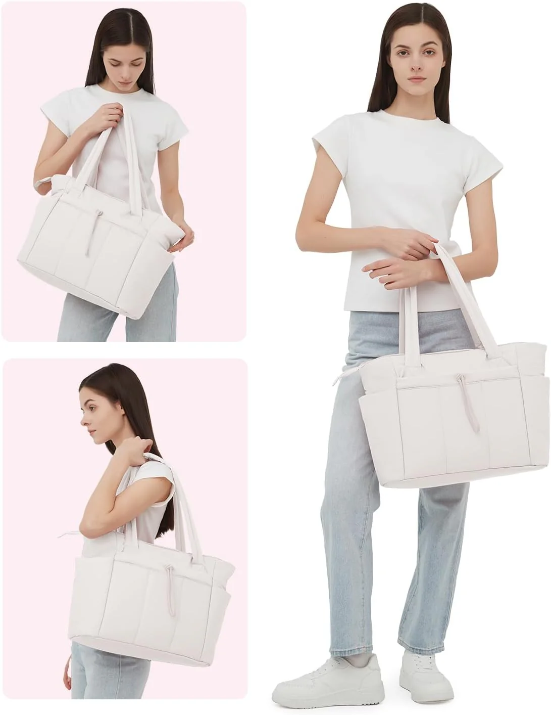 Quilted Puffer Tote Bag with Laptop Sleeve & Cup Holder 20L Travel Work - Image 5