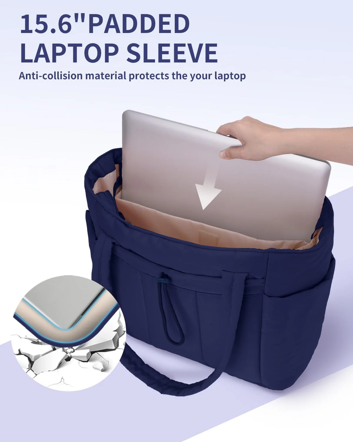 Quilted Puffer Tote Bag with Laptop Sleeve & Cup Holder 20L Travel Work - Image 51