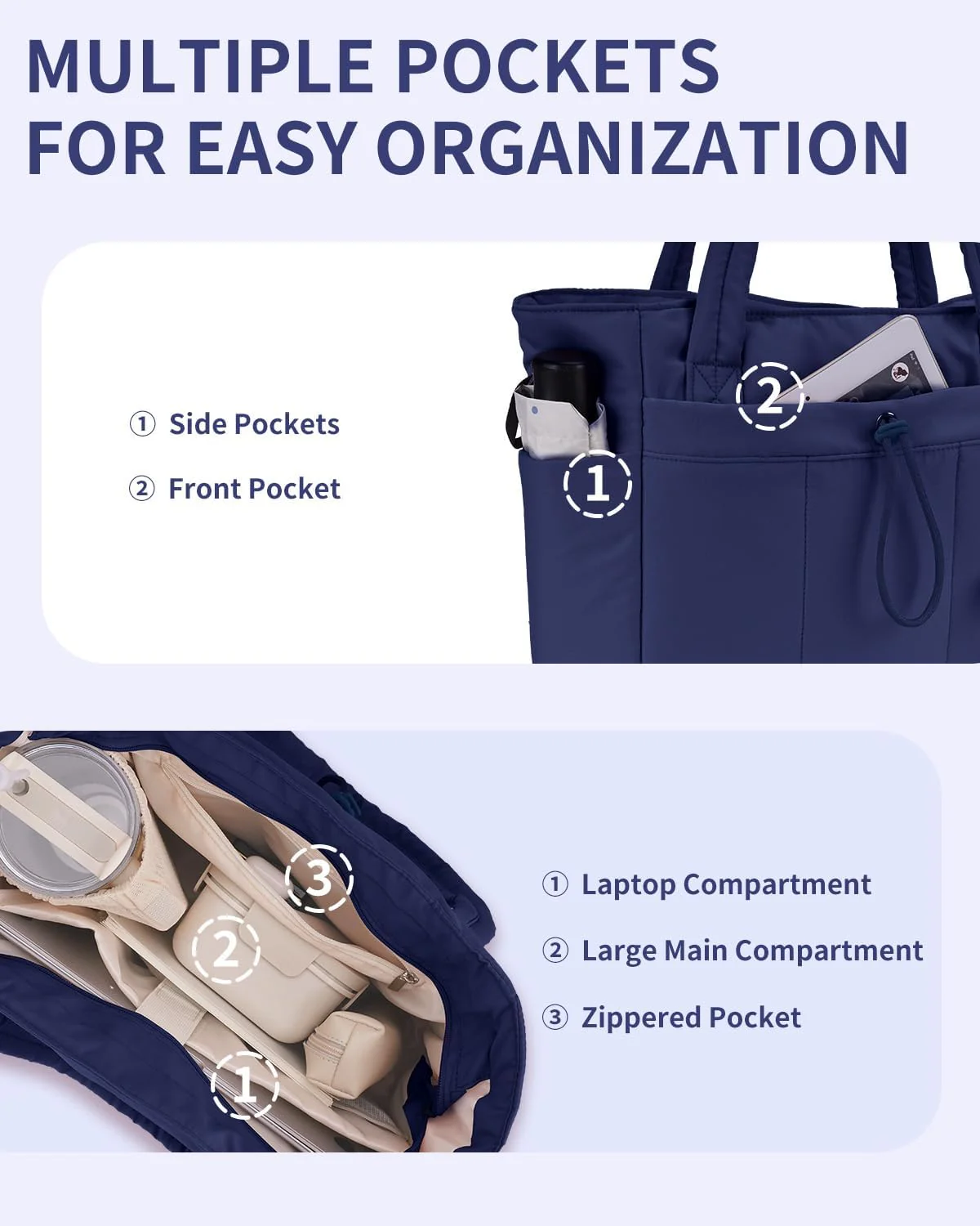Quilted Puffer Tote Bag with Laptop Sleeve & Cup Holder 20L Travel Work - Image 52